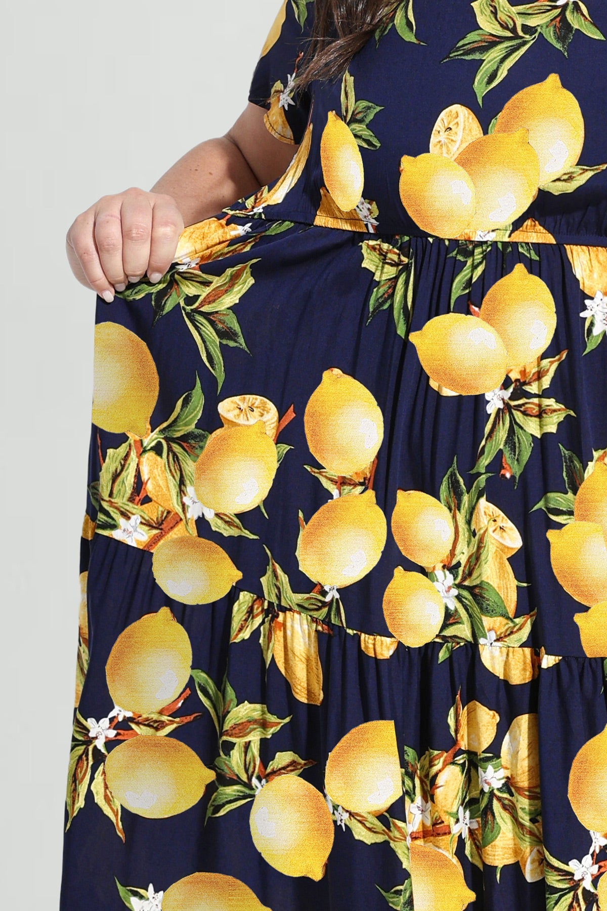 Ritera Pockets Tropical Lemon A-line Tiered Midi Dress