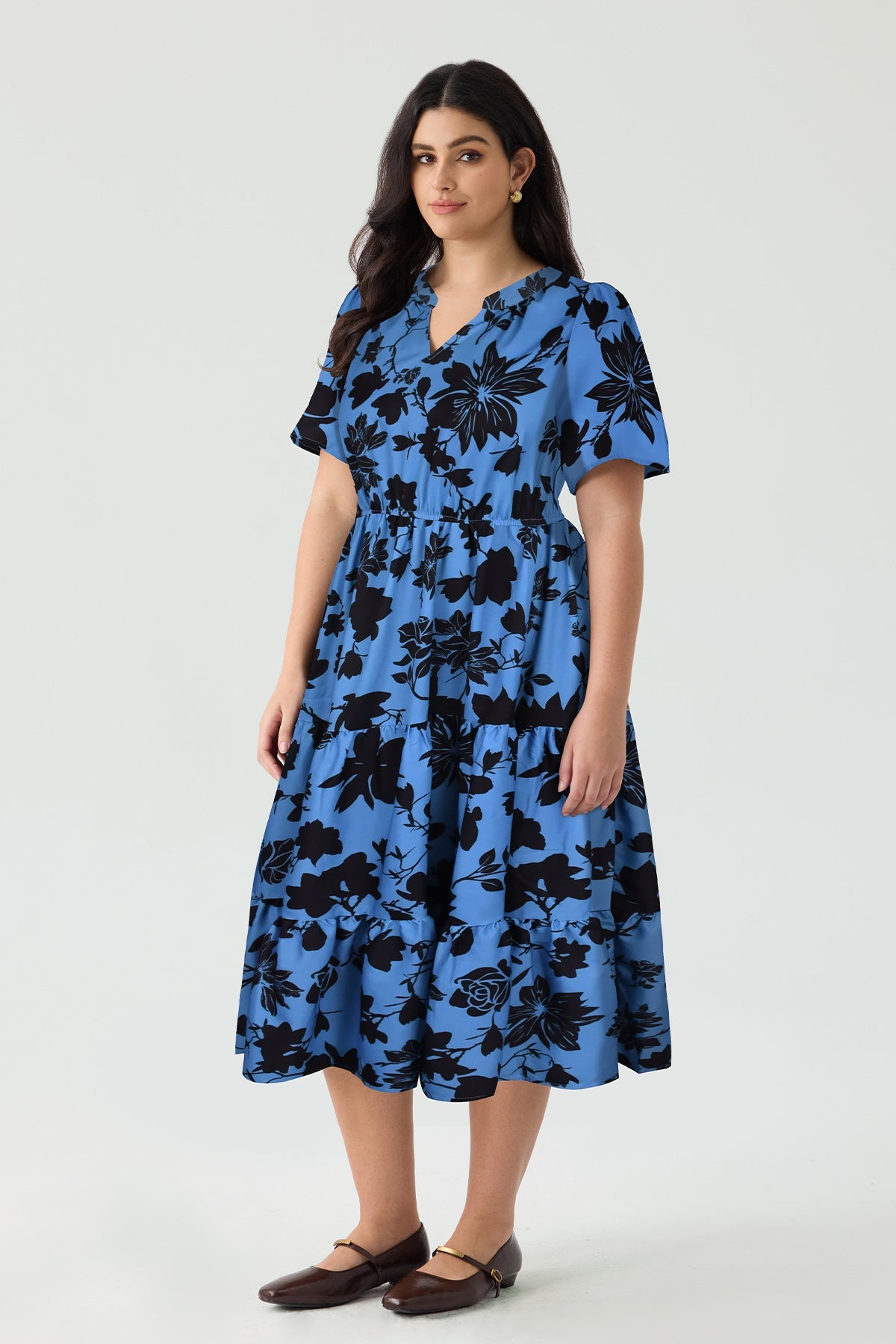 Pockets Elastic Striped Midi Dress