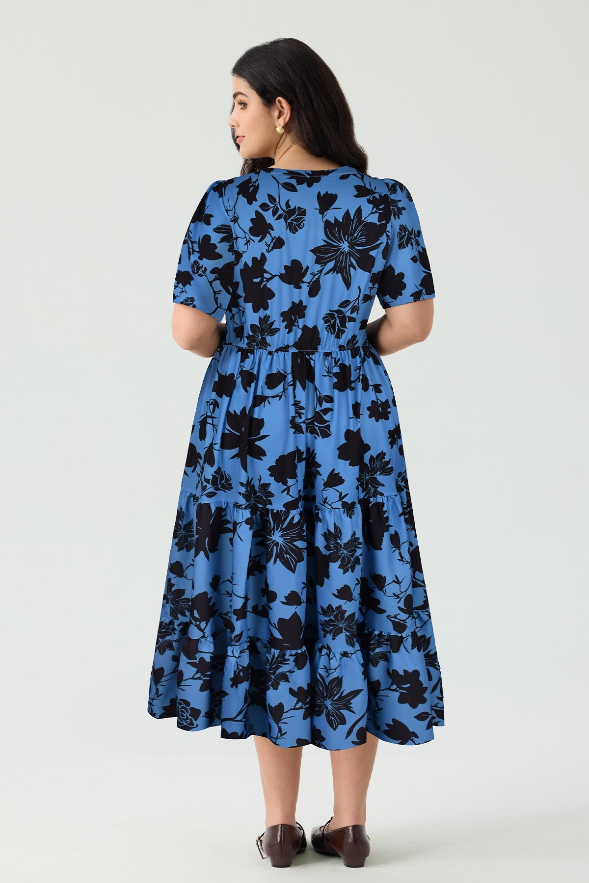 Pockets Elastic Boho Floral Midi Dress