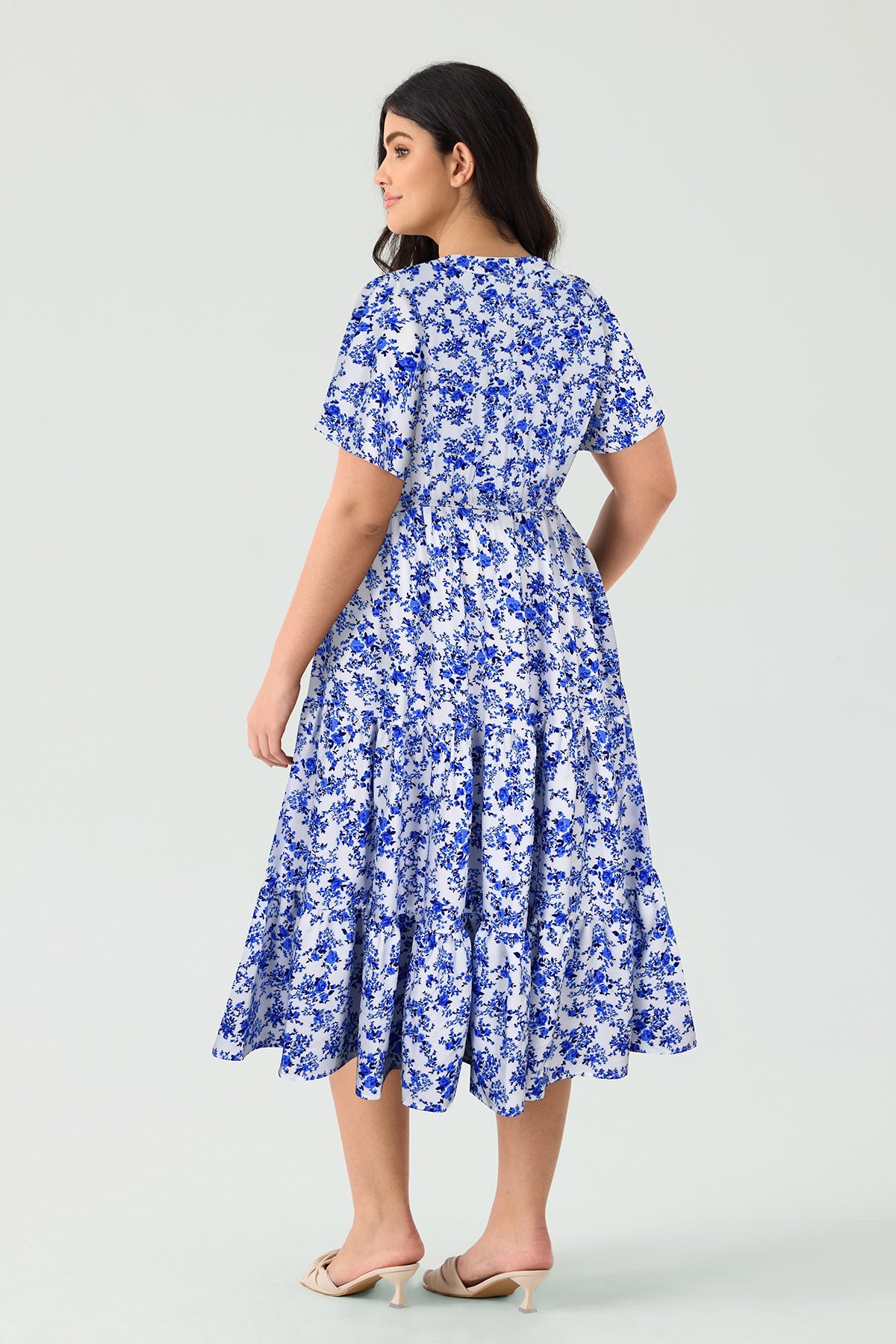 Pockets Elastic Striped Midi Dress