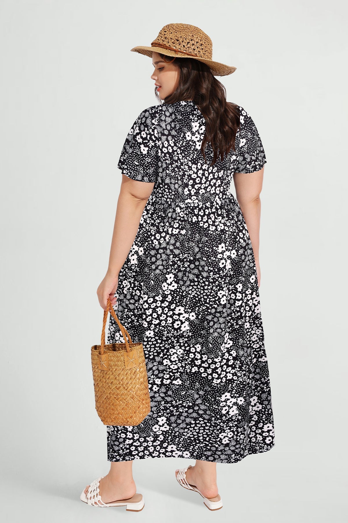 Ritera Pockets Drawstring Sweetheart Floral A-line Midi Dress