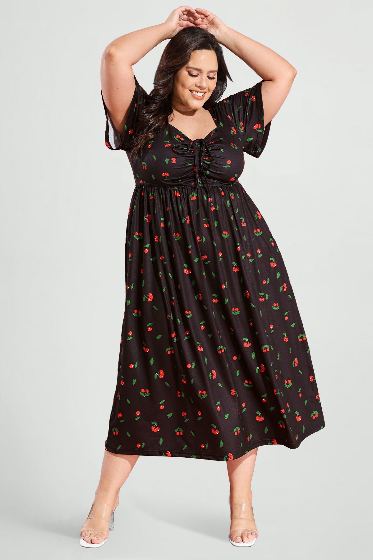 Ritera Pockets Drawstring Sweetheart Floral A-line Midi Dress