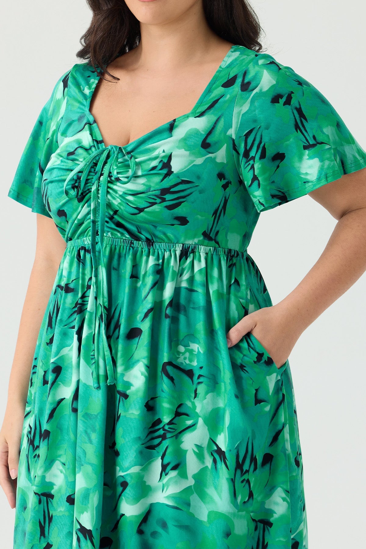 Ritera Pockets Drawstring Sweetheart Floral A-line Midi Dress