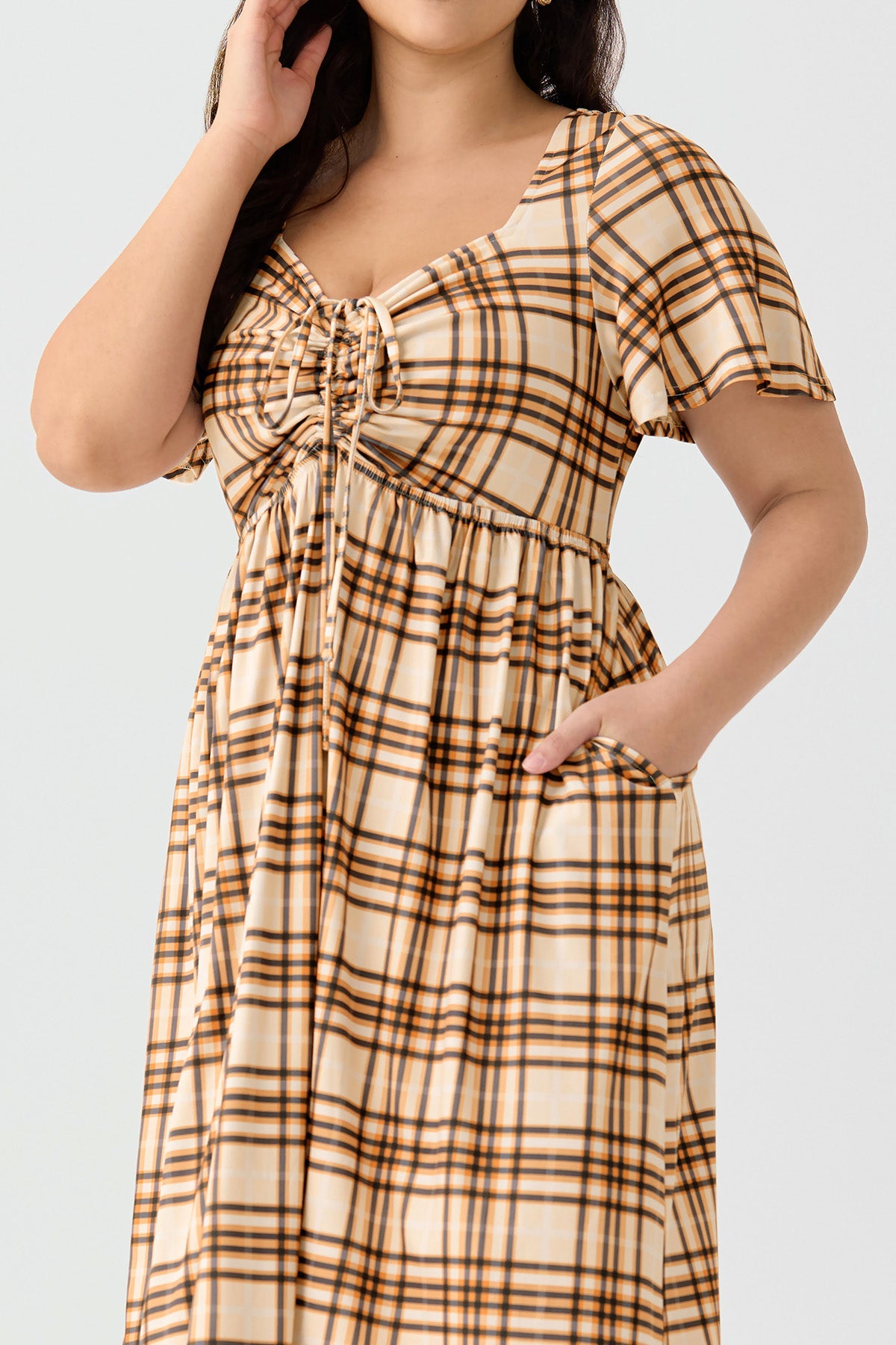 Ritera Pockets Drawstring Sweetheart Floral A-line Midi Dress