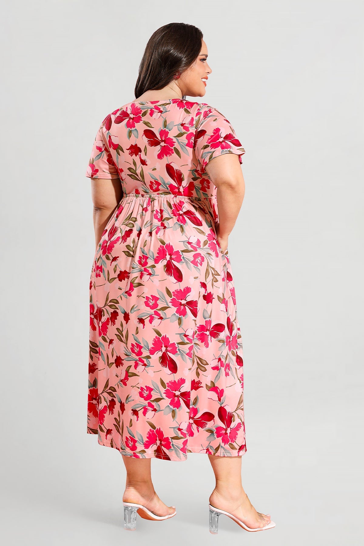 Ritera Pockets Drawstring Sweetheart Floral A-line Midi Dress