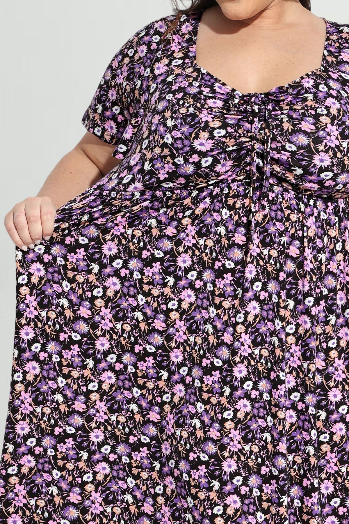 Ritera Pockets Drawstring Sweetheart Floral A-line Midi Dress