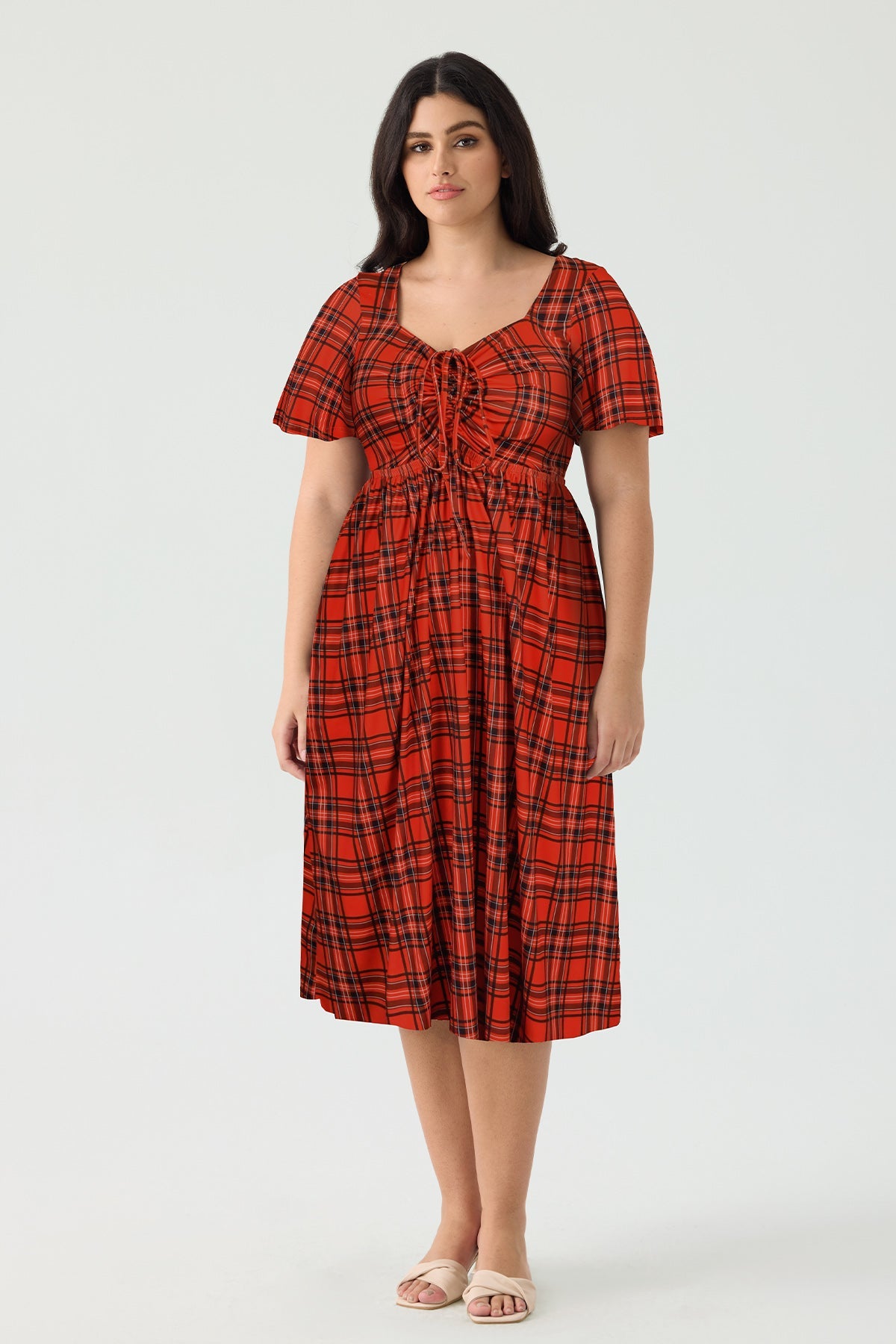 Ritera Pockets Drawstring Sweetheart Floral A-line Midi Dress