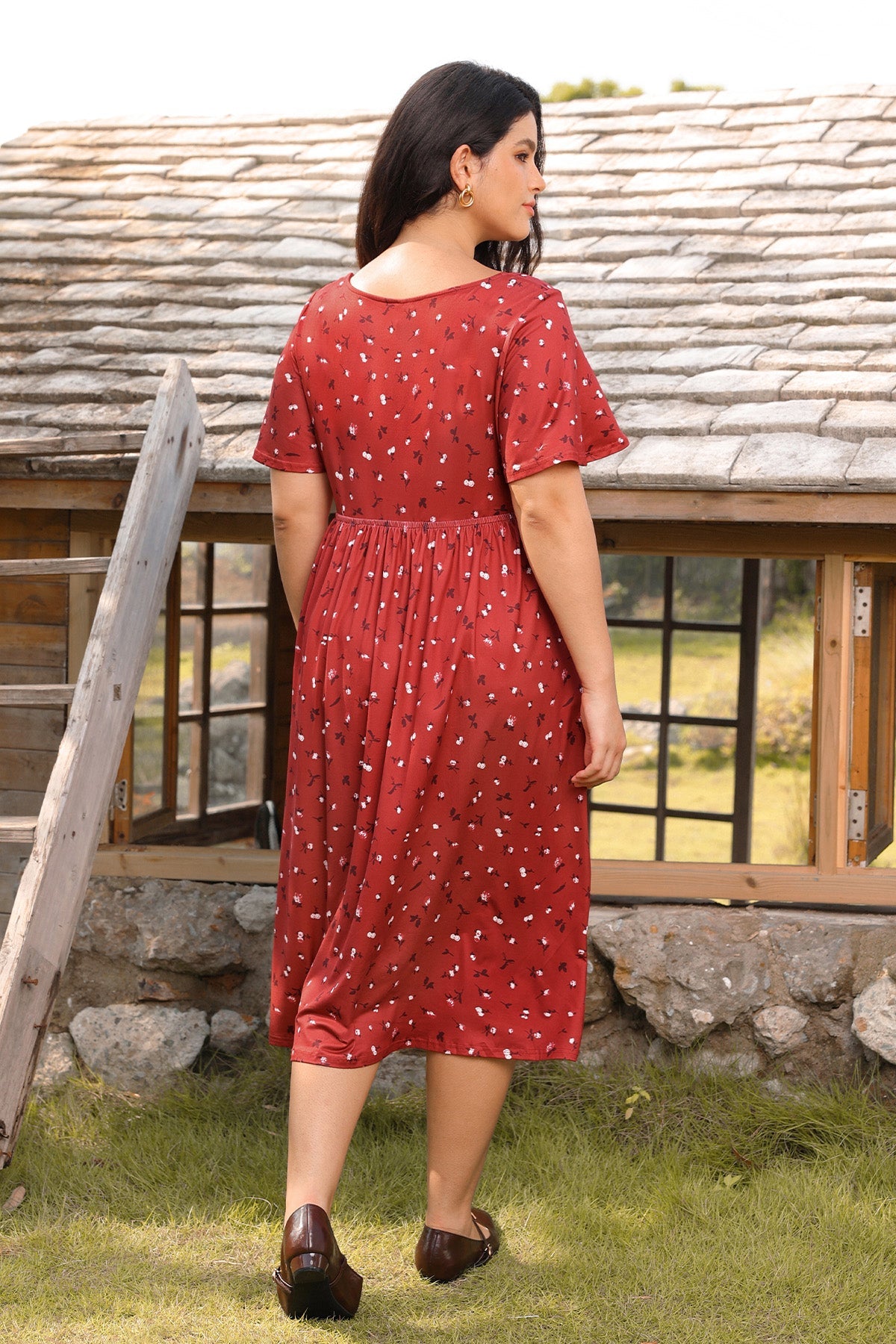 Ritera Pockets Drawstring Sweetheart Floral A-line Midi Dress