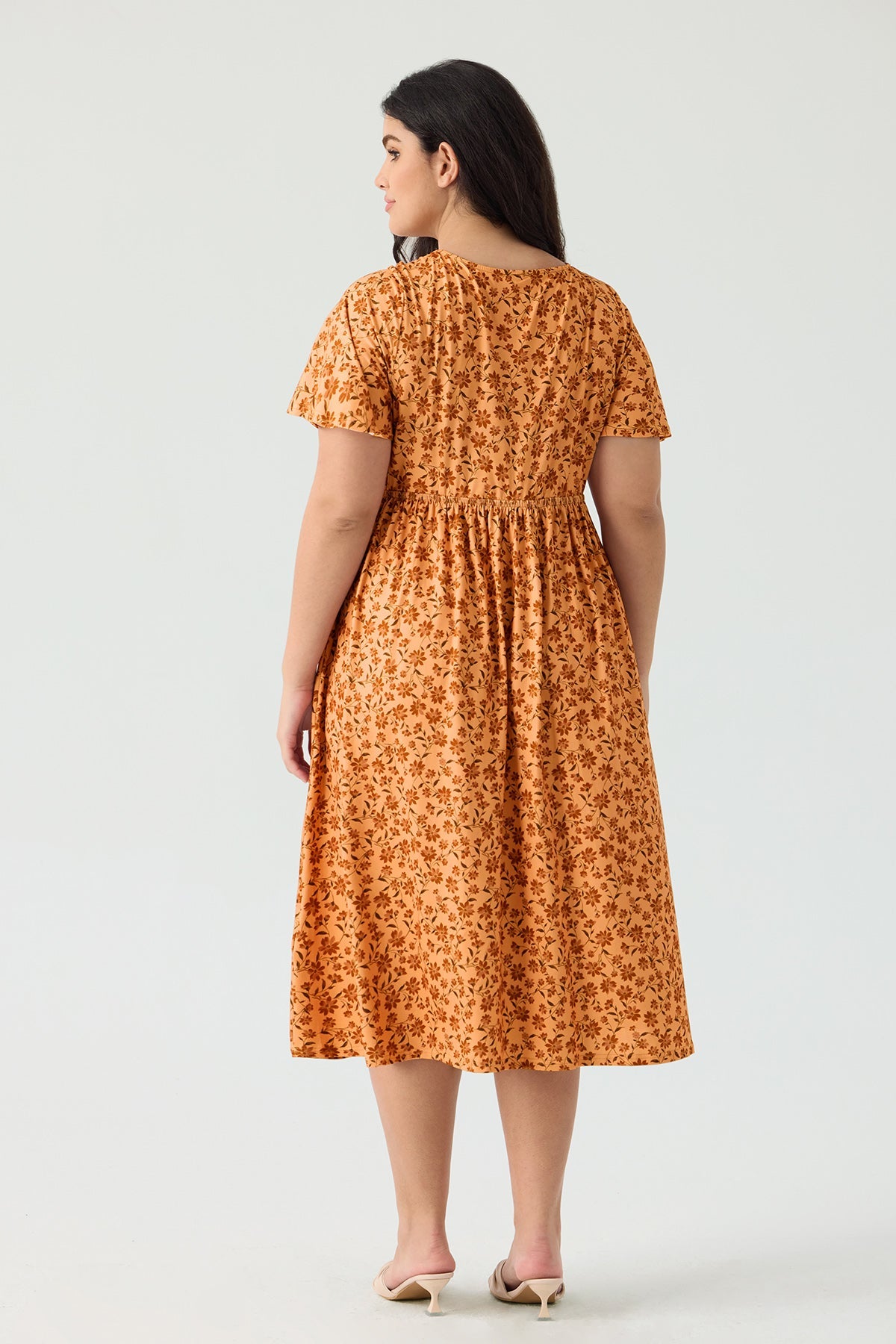 Ritera Pockets Drawstring Sweetheart Floral A-line Midi Dress