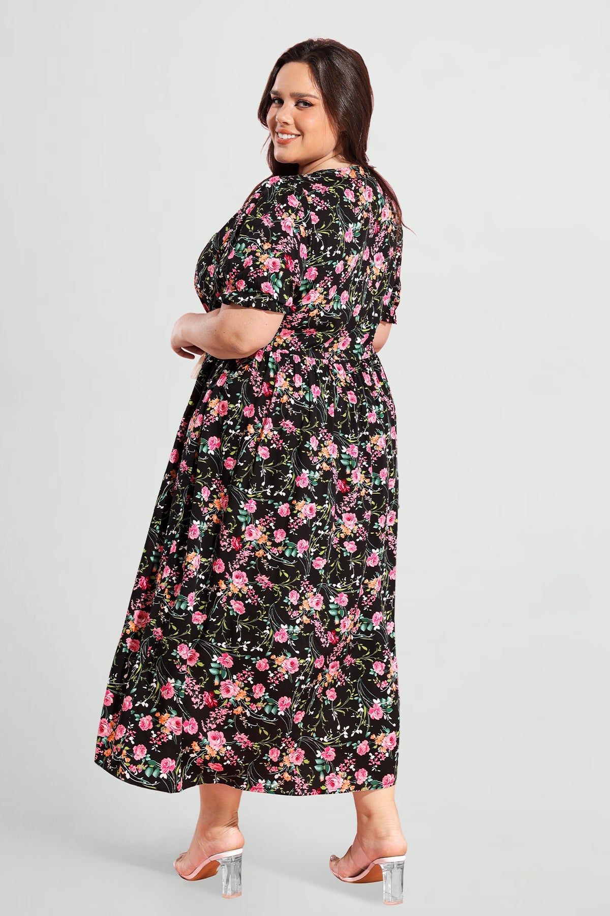 Pockets Elastic Waist Boho Midi Dress