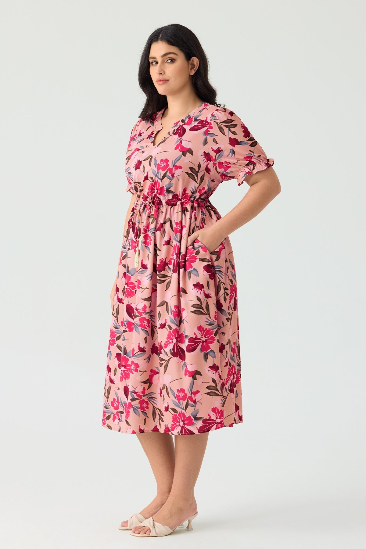 Ritera Pockets Boho Drawstring Tassel Waist A-line Midi Dress