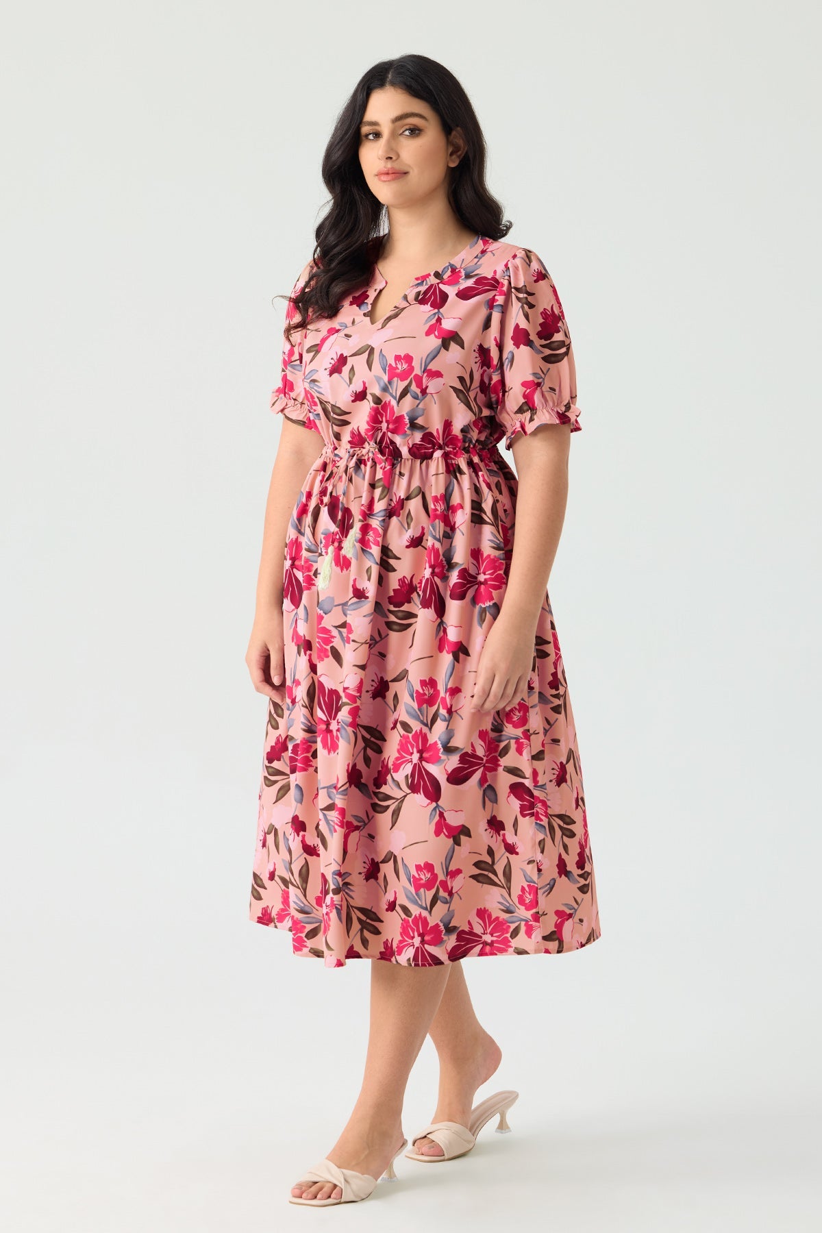 Ritera Pockets Boho Drawstring Tassel Waist A-line Midi Dress