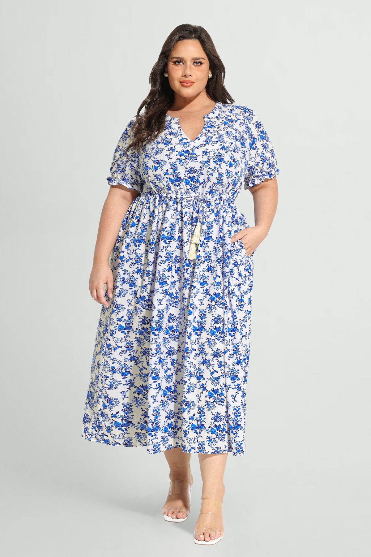 Ritera Pockets Boho Drawstring Tassel Waist A-line Midi Dress