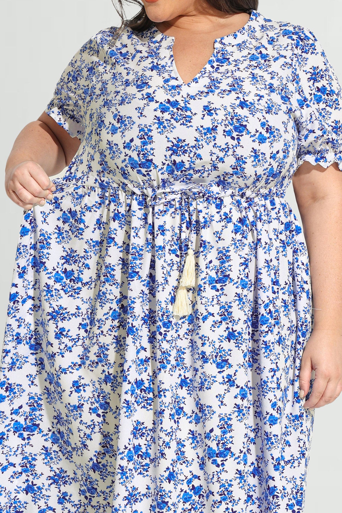 Pockets Elastic Waist Boho Midi Dress