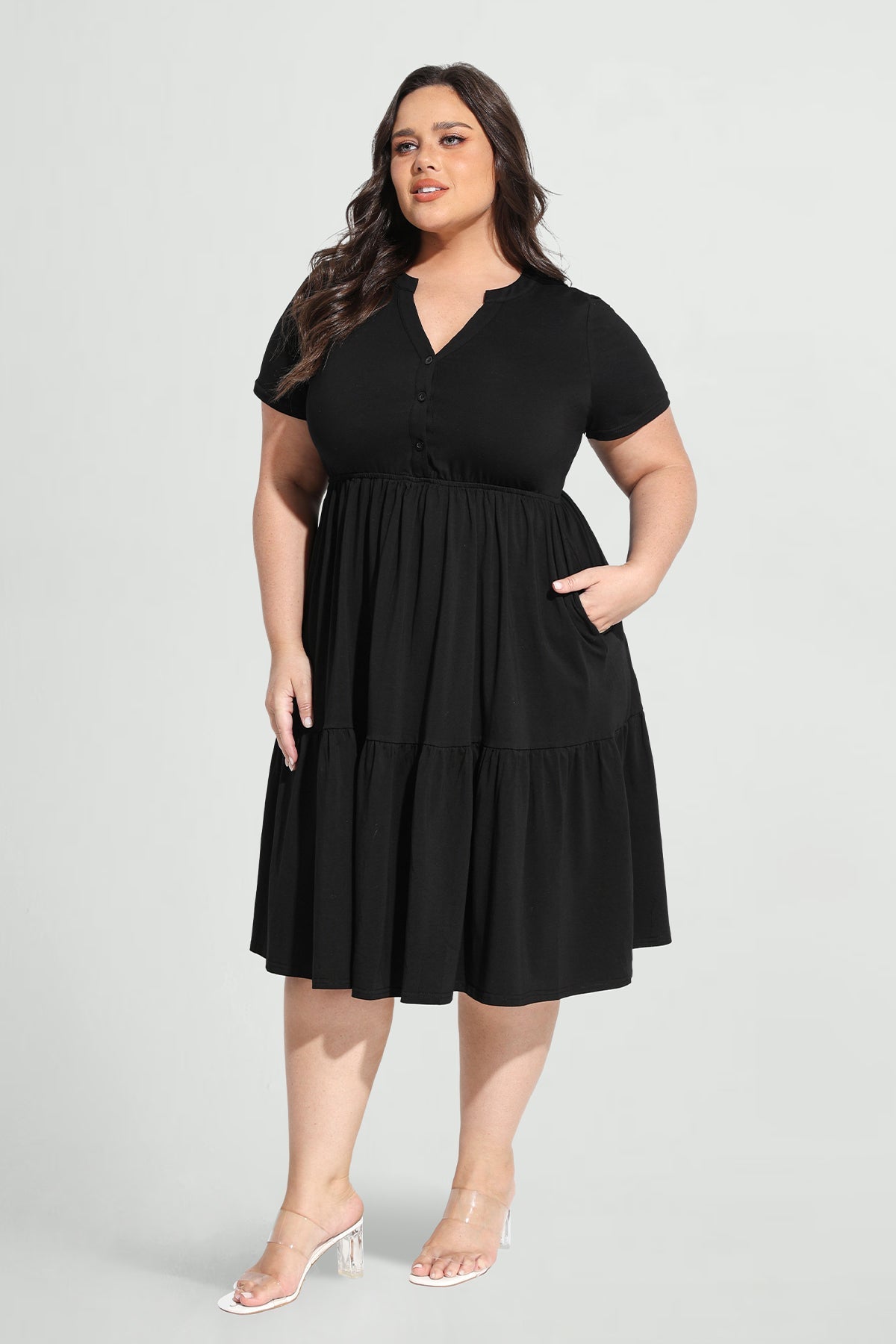 Ritera Pockets Button Up Floral A-line Midi Dress