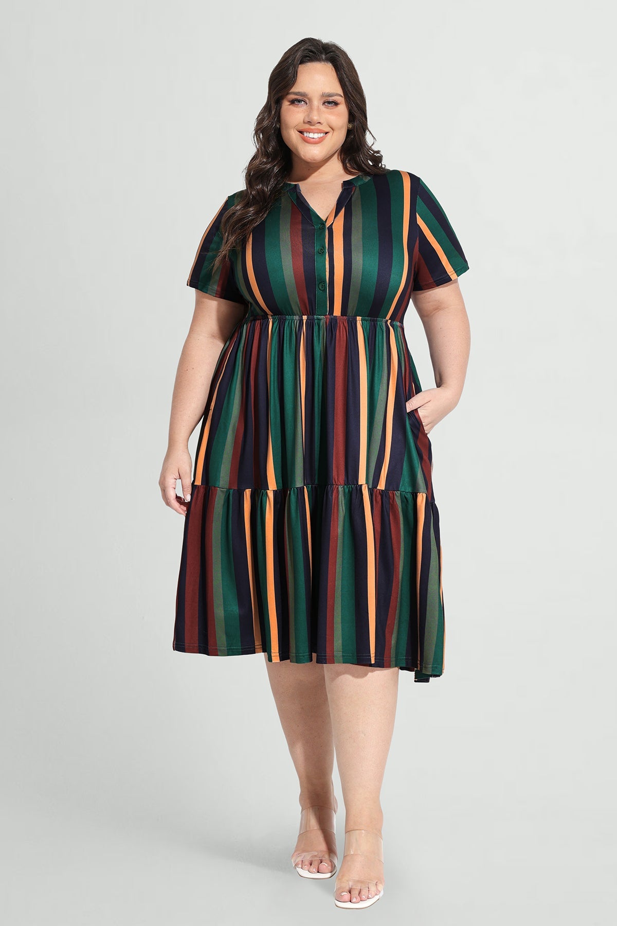 Ritera Pockets Button Up Floral A-line Midi Dress