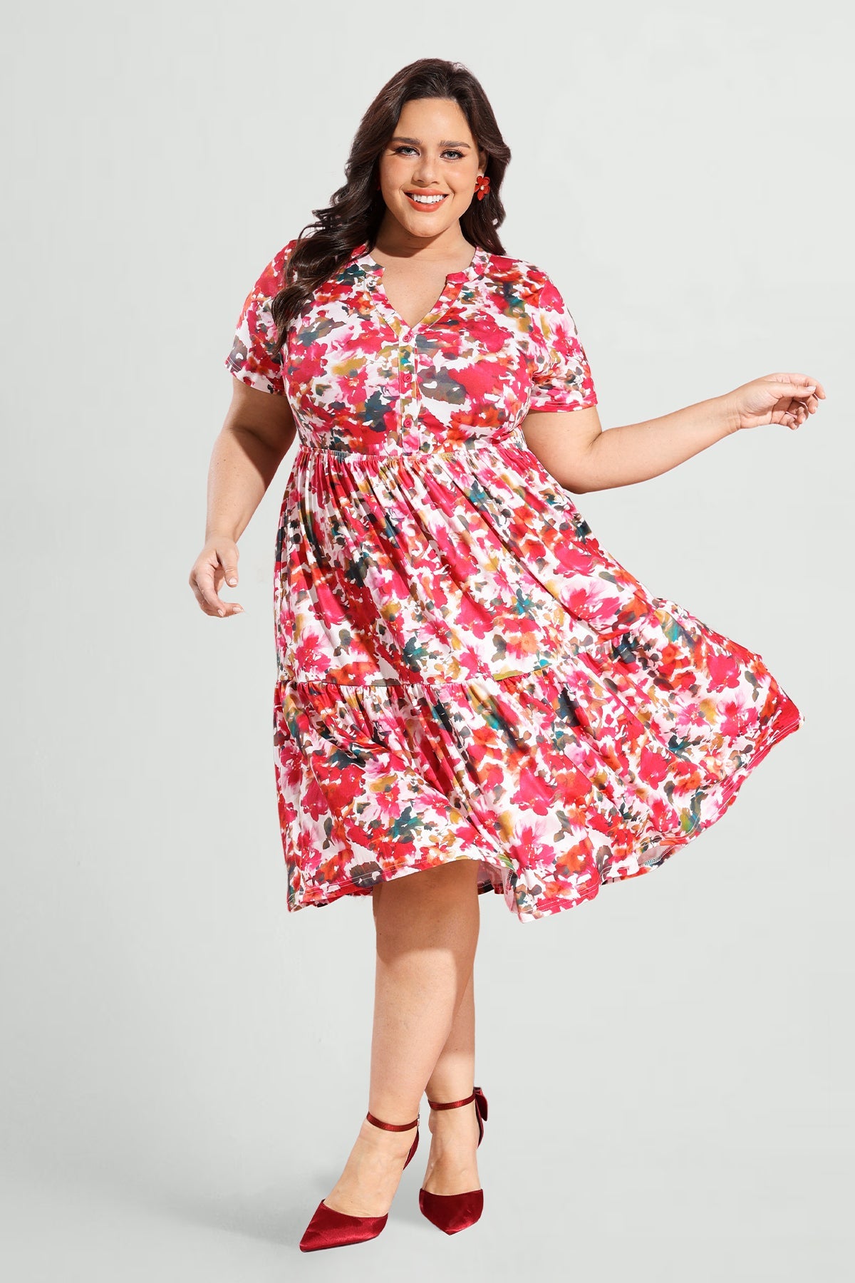 Ritera Pockets Button Up Floral A-line Midi Dress