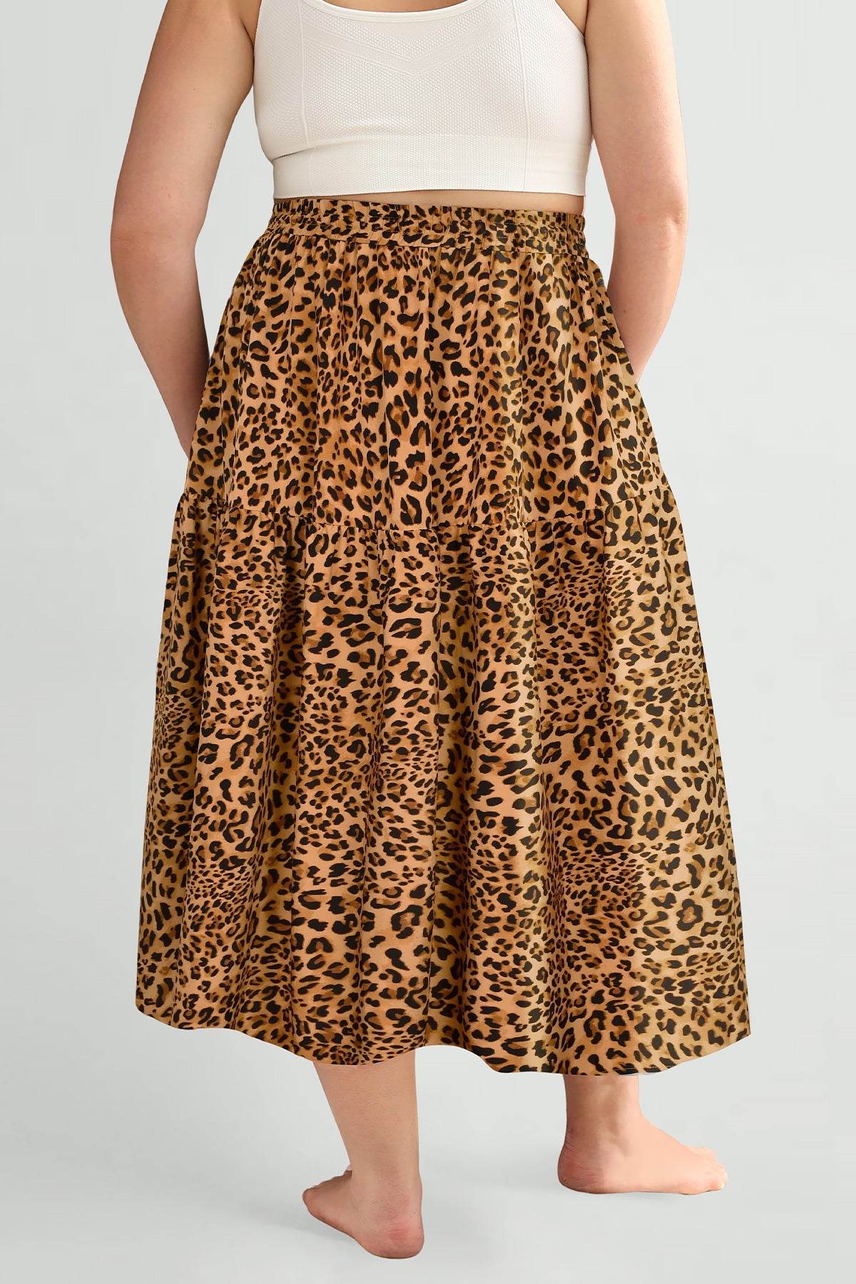 Ritera Pockets Drawstring Speckled Print A-Line Midi Skirt