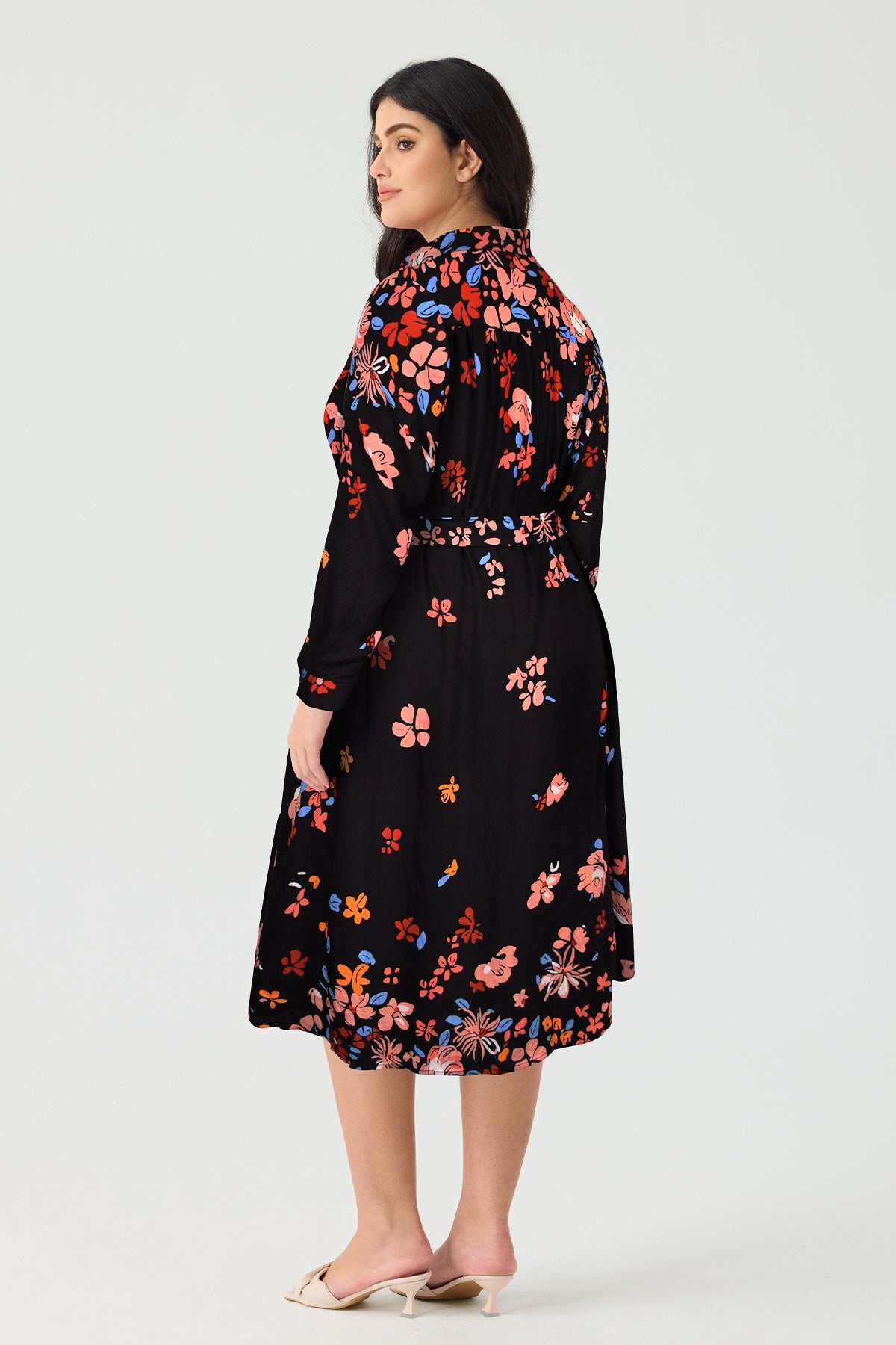 Ritera Pocket Floral Button Front Midi Dress with Tie Waist Belt