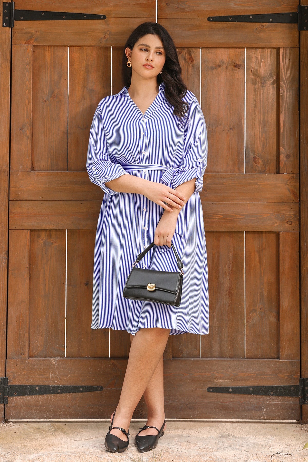 Ritera Pocket Floral Button Front Midi Dress with Tie Waist Belt