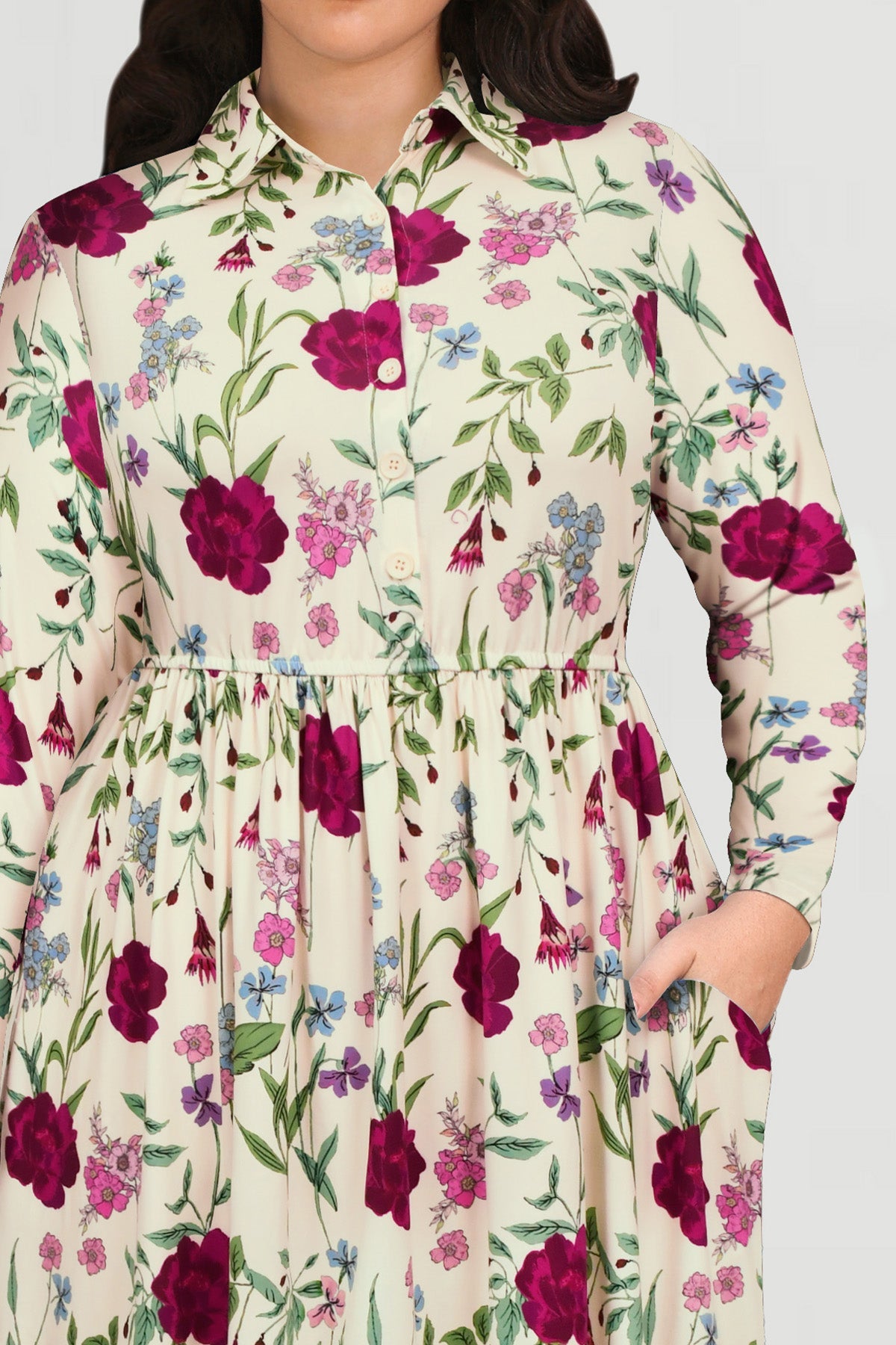 Ritera Pockets Vibrant Floral Tiered Midi Shirtdress