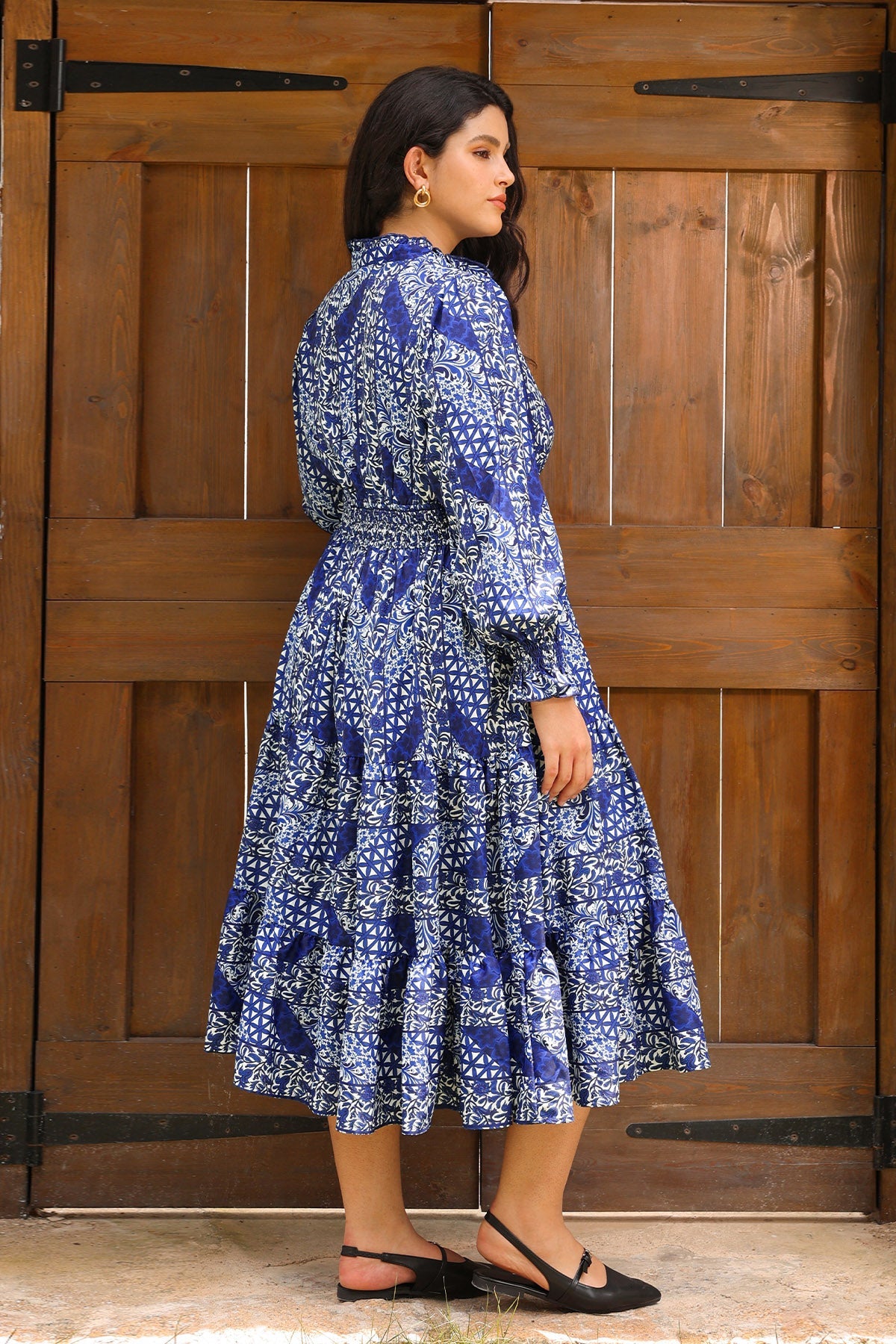 Ritera Pockets Smocked Waist Floral Print Tiered Midi Dress