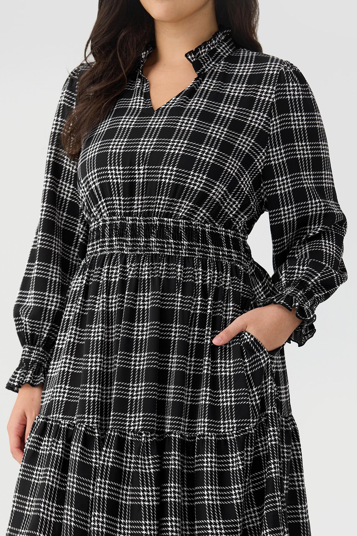 Ritera Pockets Plaid Tiered Smocked Waist Flowy Midi Dress