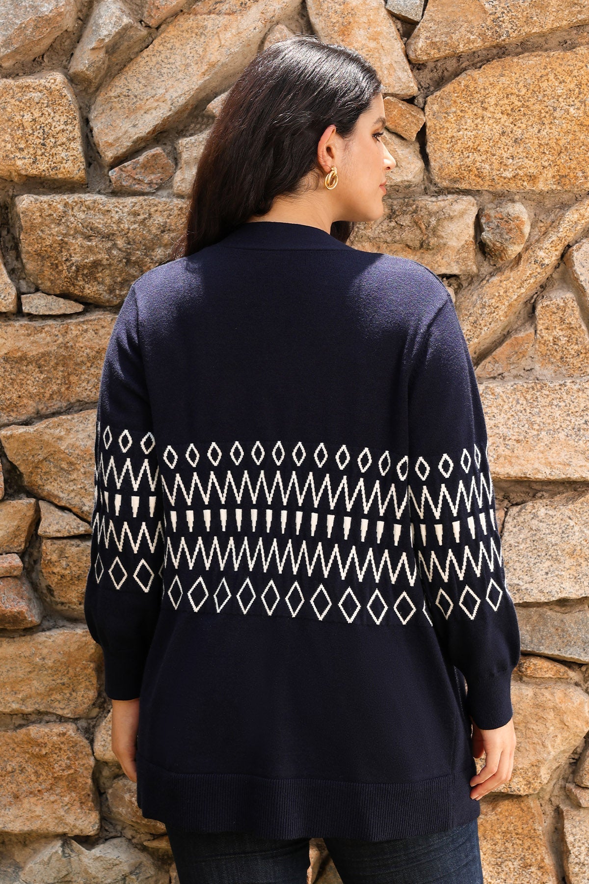 Ritera Pockets Aztec Pattern Button-Up Knit Cardigan