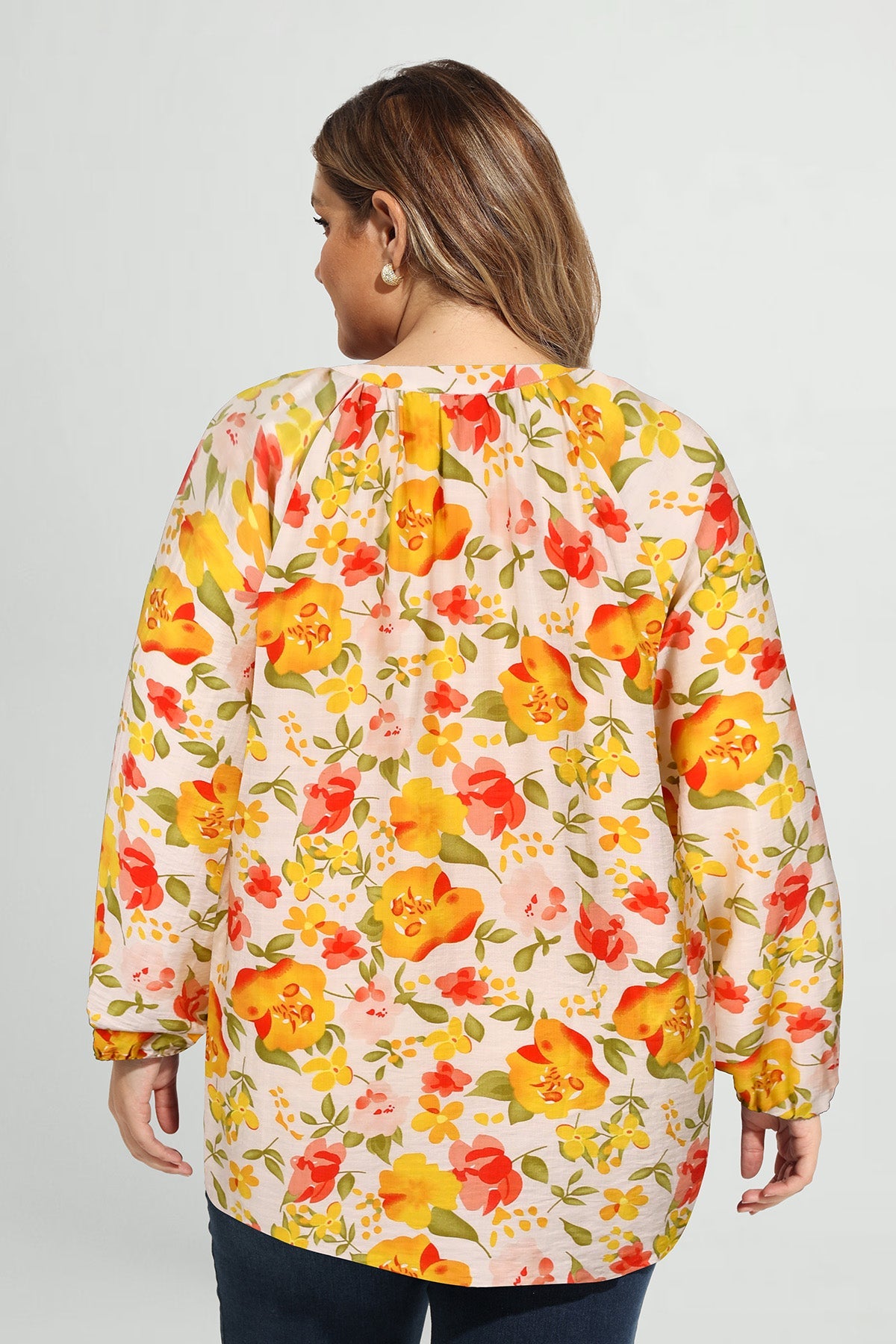 Ritera Vibrant Floral Tie-Neck Long Sleeve Blouse
