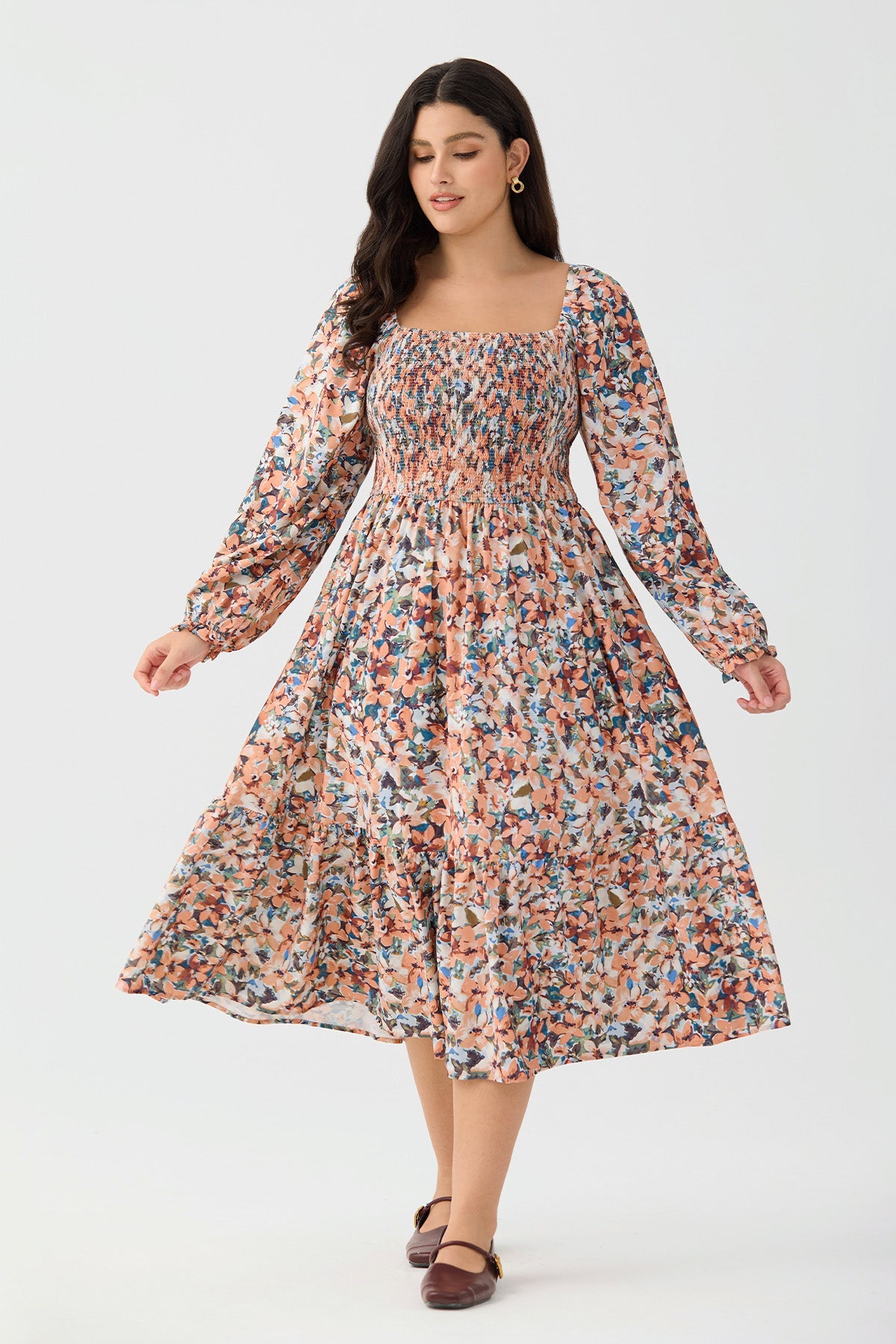 Ritera Pockets Floral Tiered Flowy Smocked Midi Dress