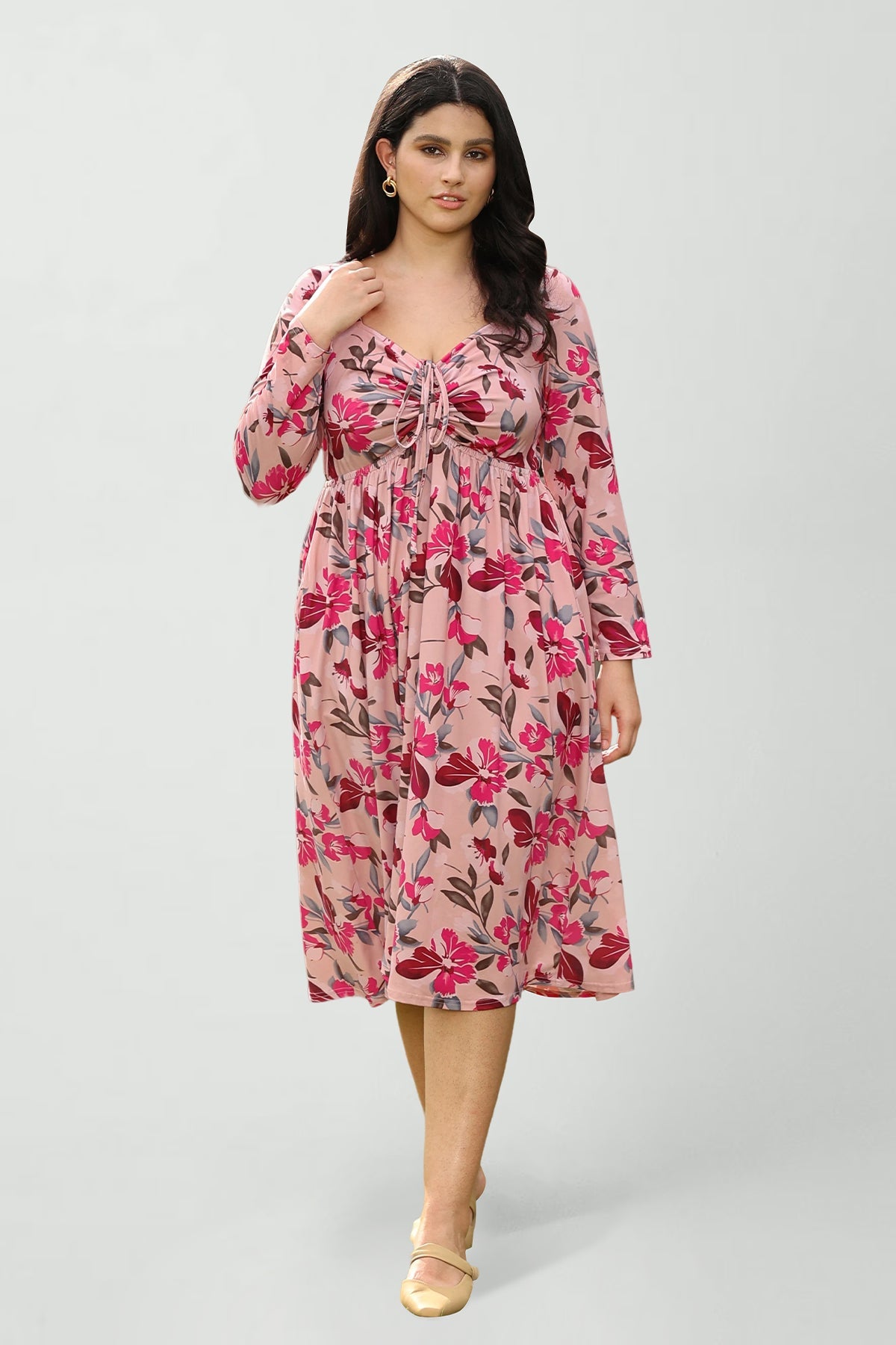 Ritera Pockets Floral Print Sweetheart Tie-Front Midi Dress