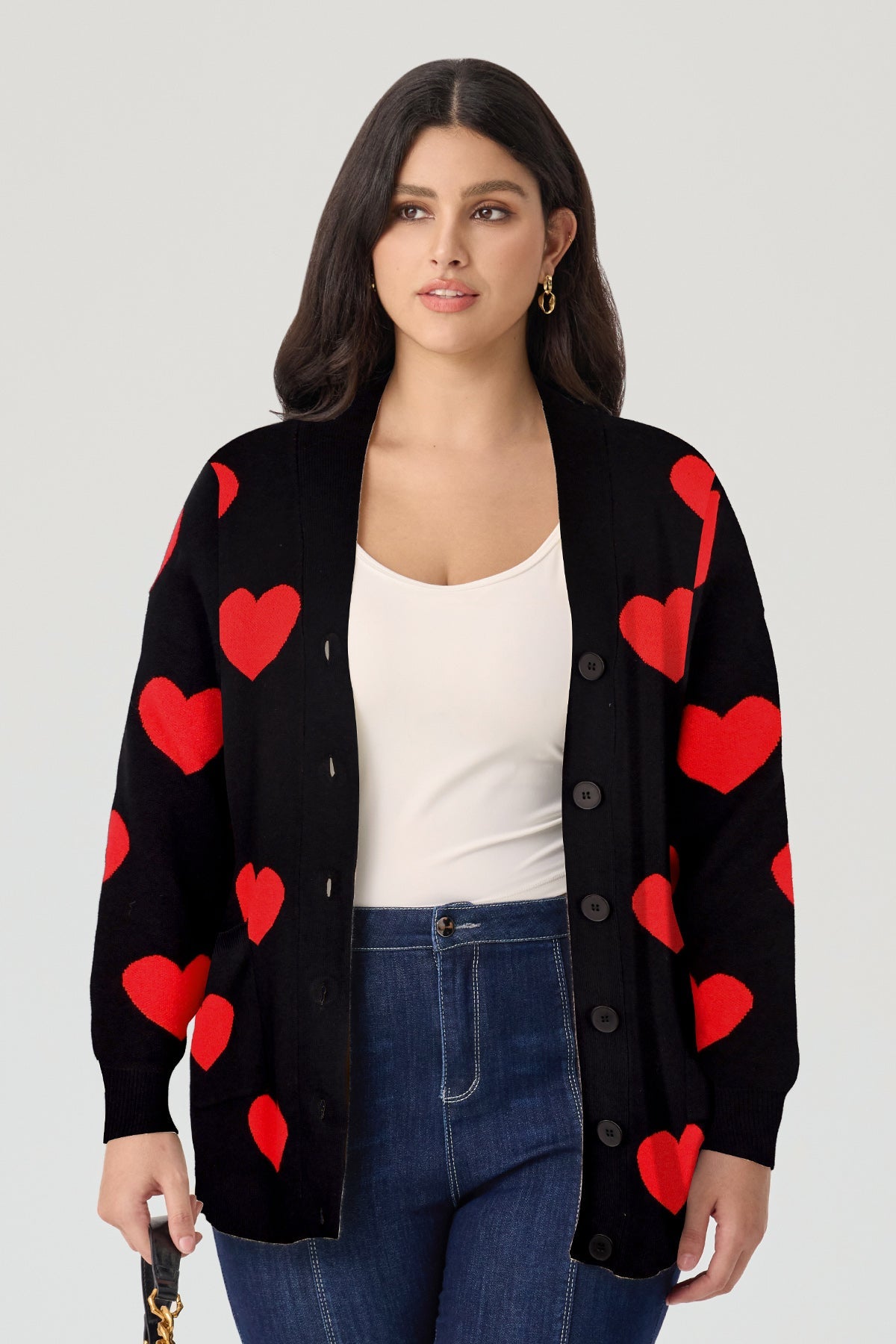 Ritera Pockets Heart Print Romantic Knitwear Cardigan