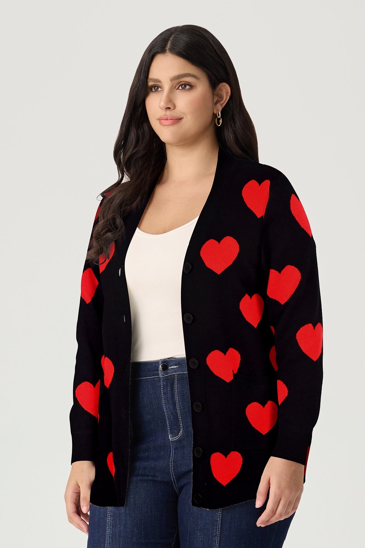Ritera Pockets Heart Print Romantic Knitwear Cardigan