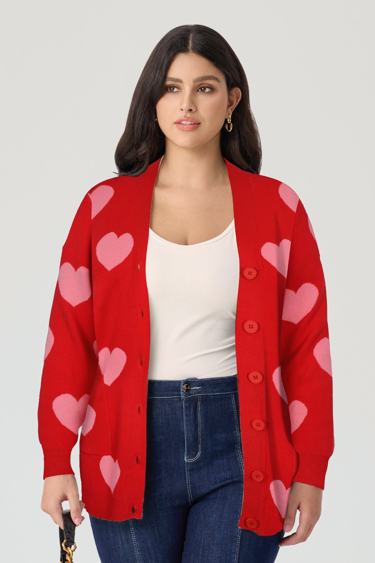 Ritera Pockets Heart Print Romantic Knitwear Cardigan