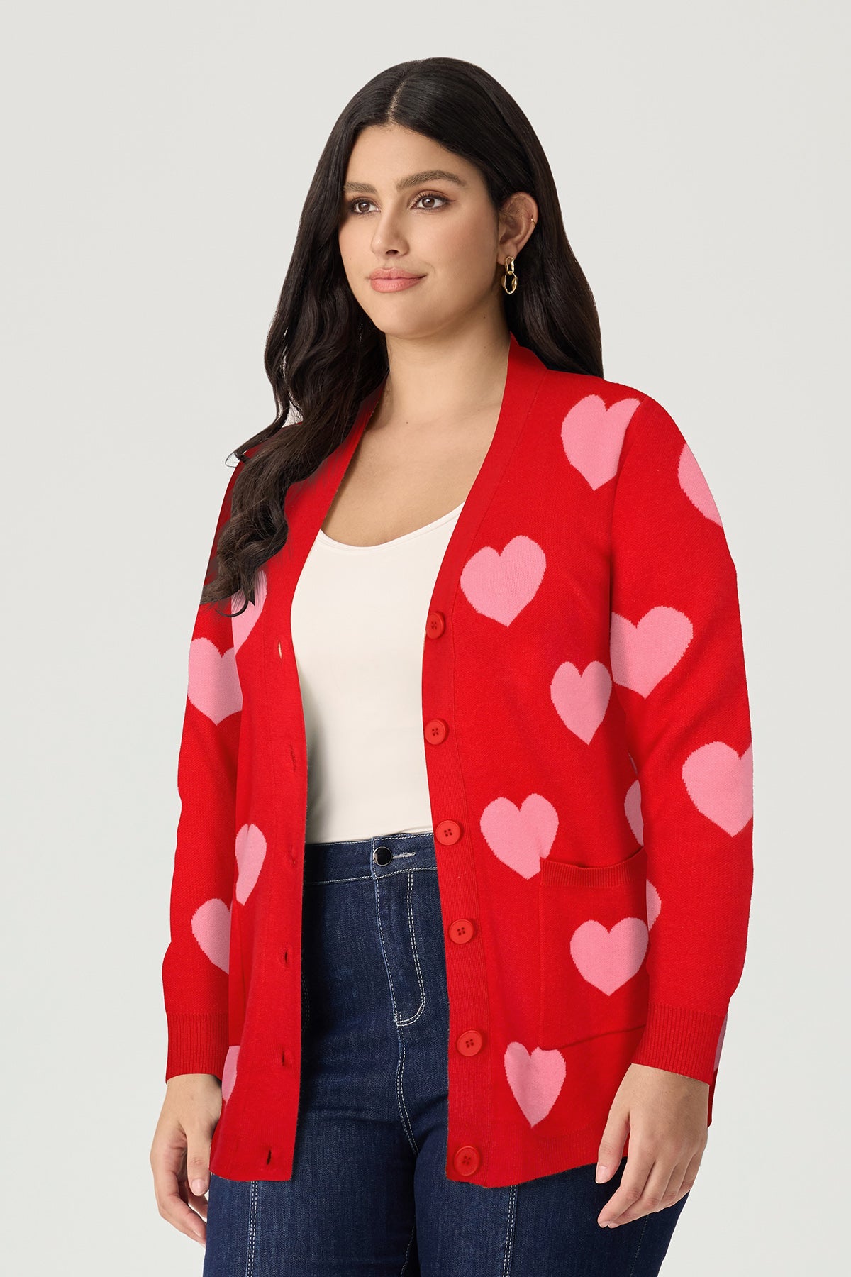 Ritera Pockets Heart Print Romantic Knitwear Cardigan