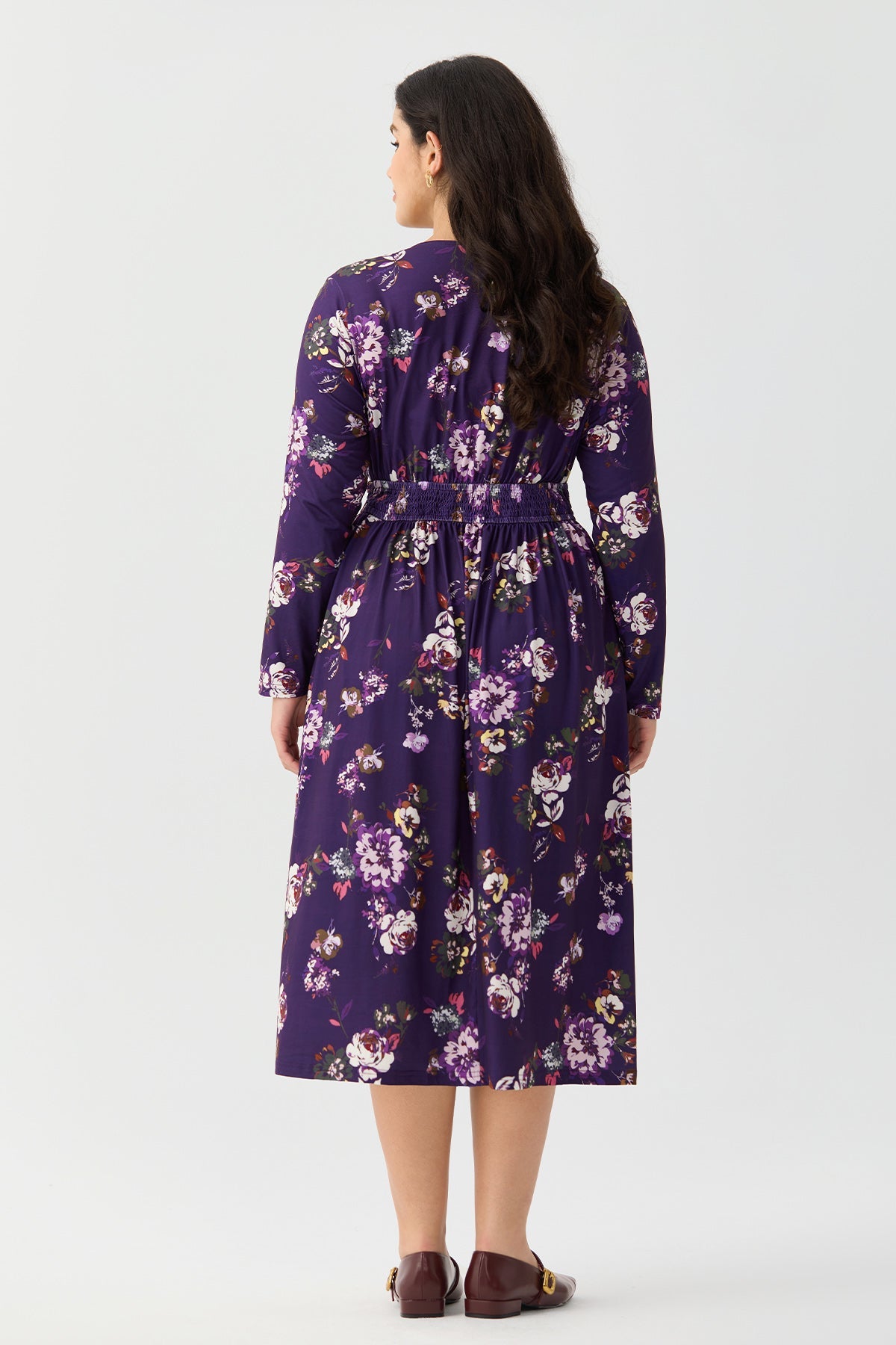 Ritera Pockets Floral Tartan Plaid Smocked Waist Midi Dress