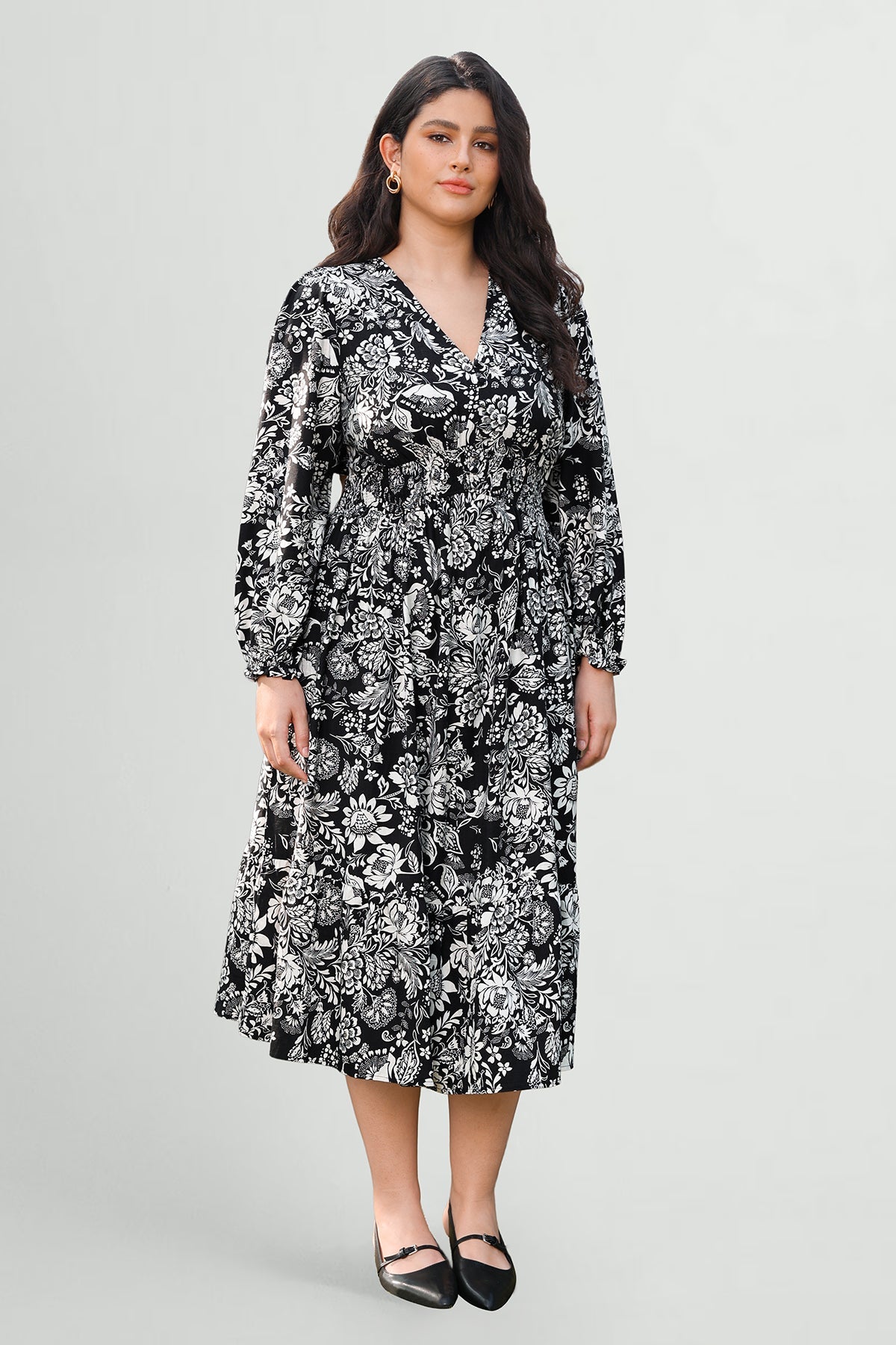 Ritera Pockets Bohemian Smocked A-Line Midi Dress