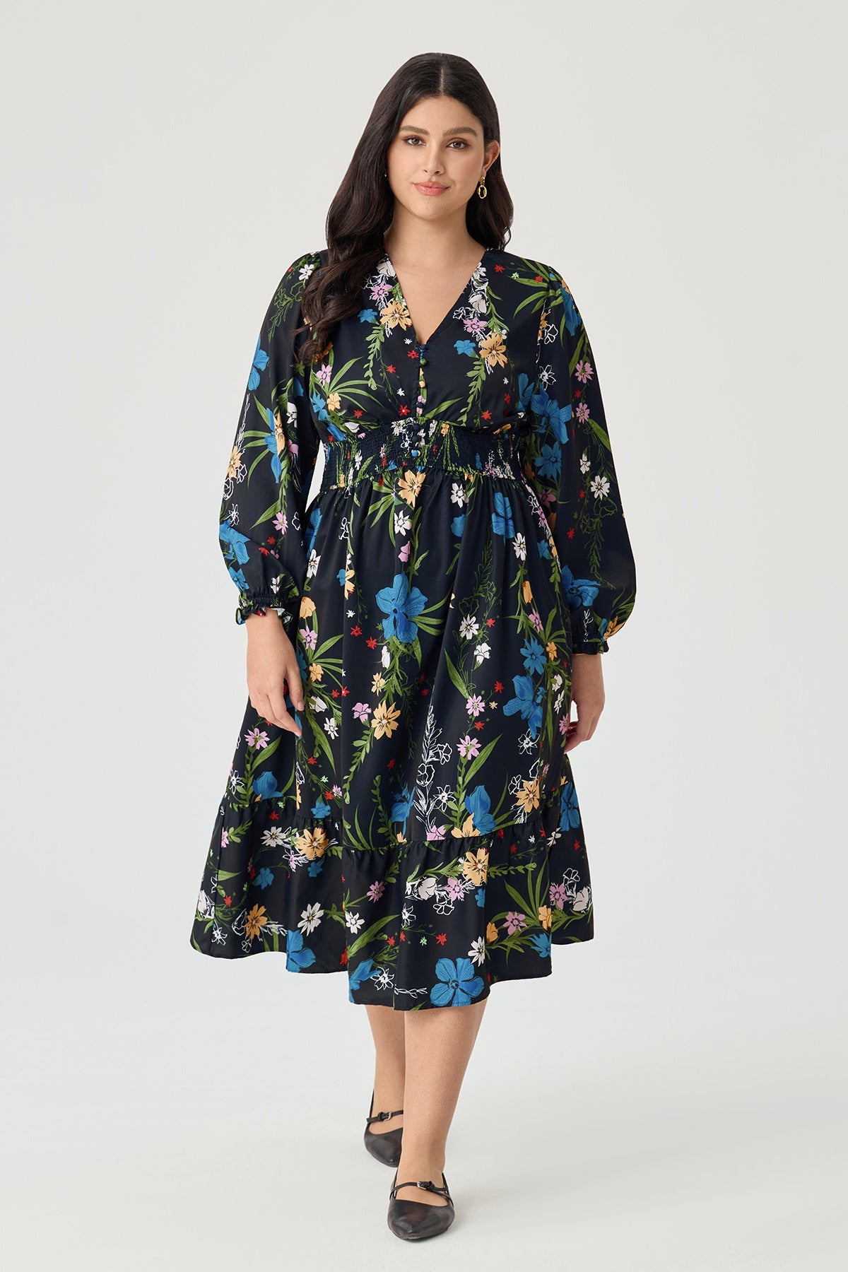 Ritera Pockets Bohemian Smocked A-Line Midi Dress