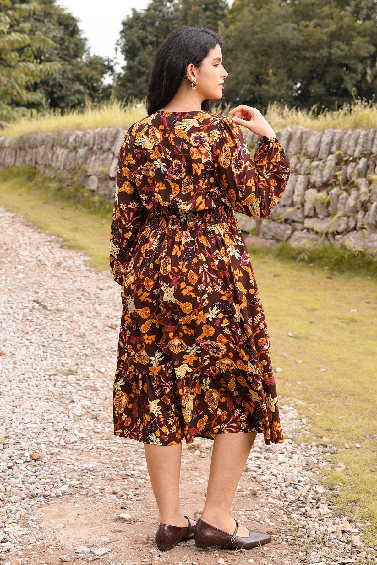 Ritera Pockets Bohemian Smocked A-Line Midi Dress