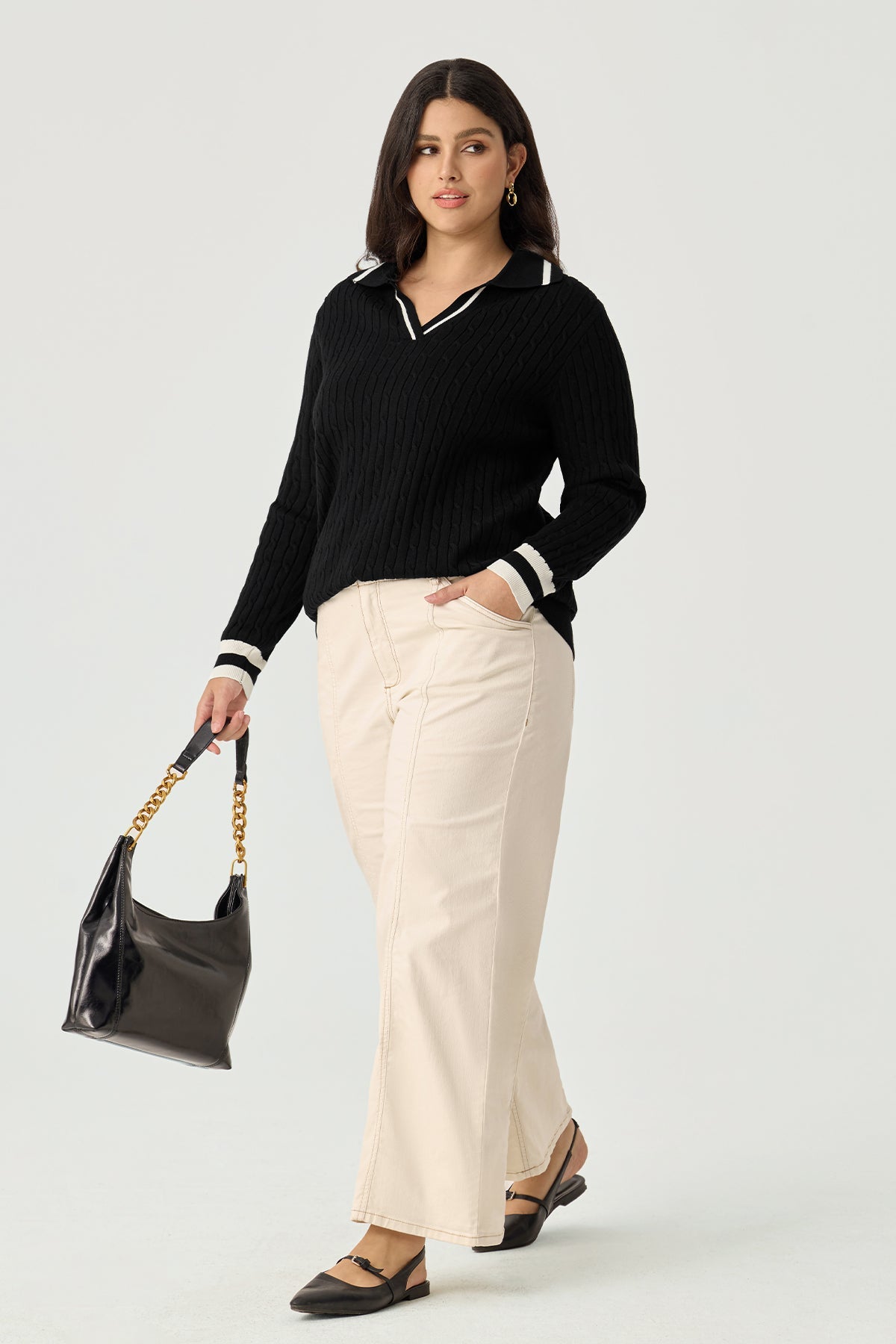 Ritera Varsity Cable Knit Polo Cozy Knitwear Sweater