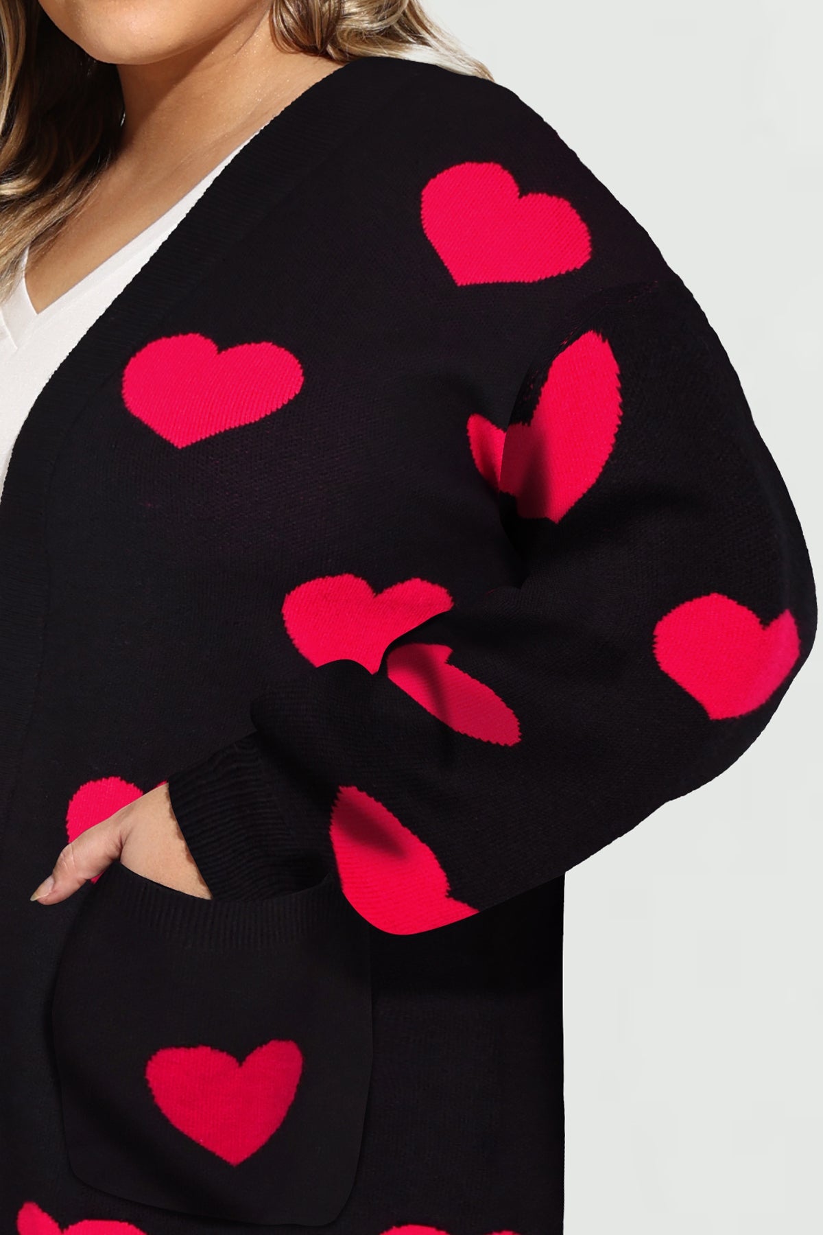 Ritera Pockets Open Front Heart-Patterned Knit Cardigan