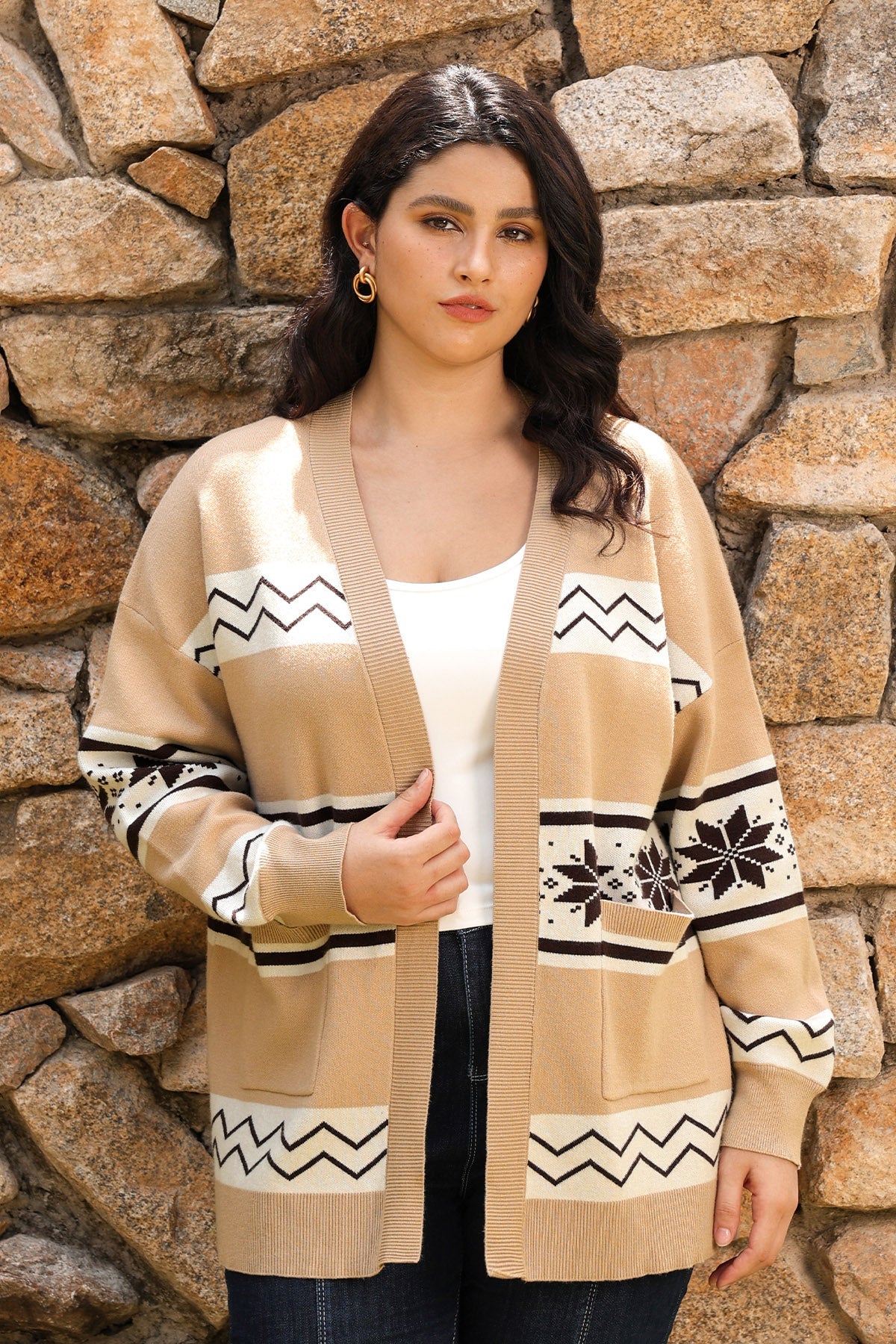 Ritera Pockets Open-Front Fair Isle Knit Cardigan