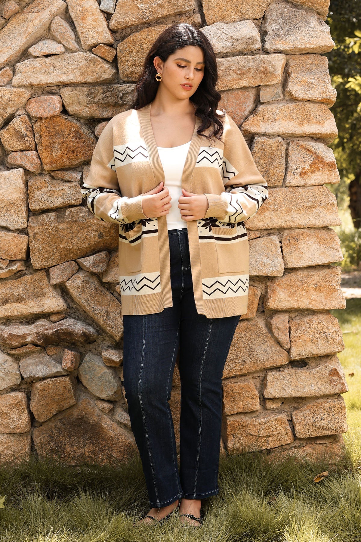 Ritera Pockets Open-Front Fair Isle Knit Cardigan