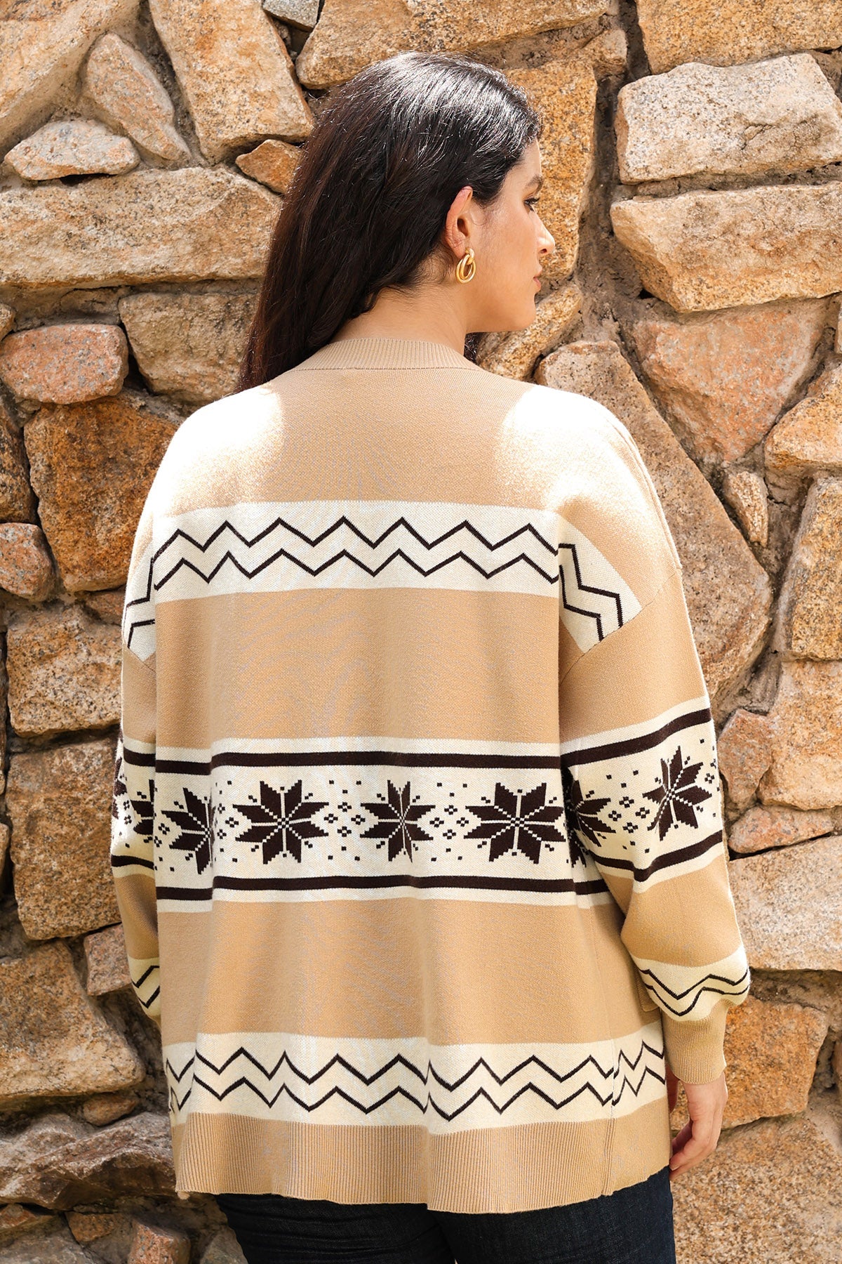 Ritera Pockets Open-Front Fair Isle Knit Cardigan