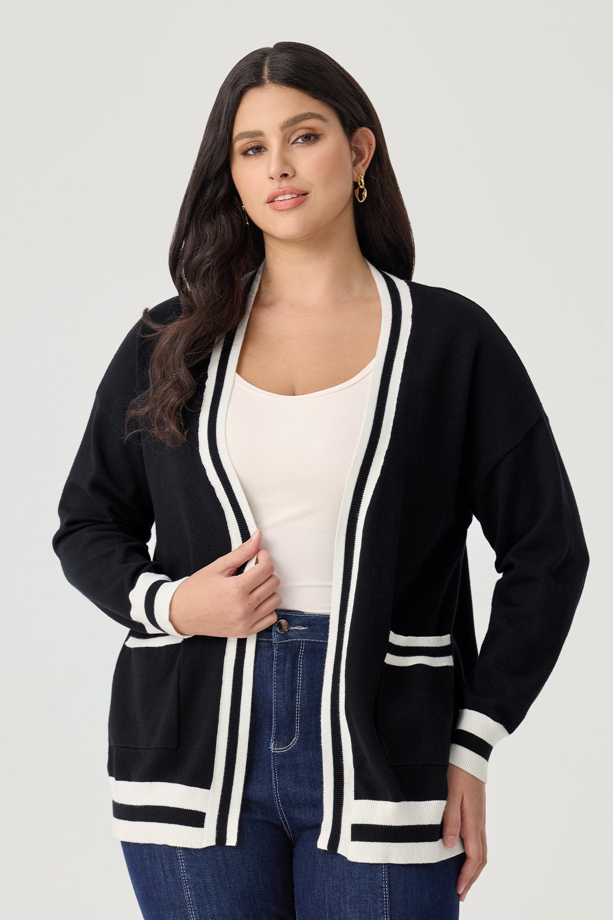 Ritera Pockets Varsity Stripe Cozy Knit Cardigan