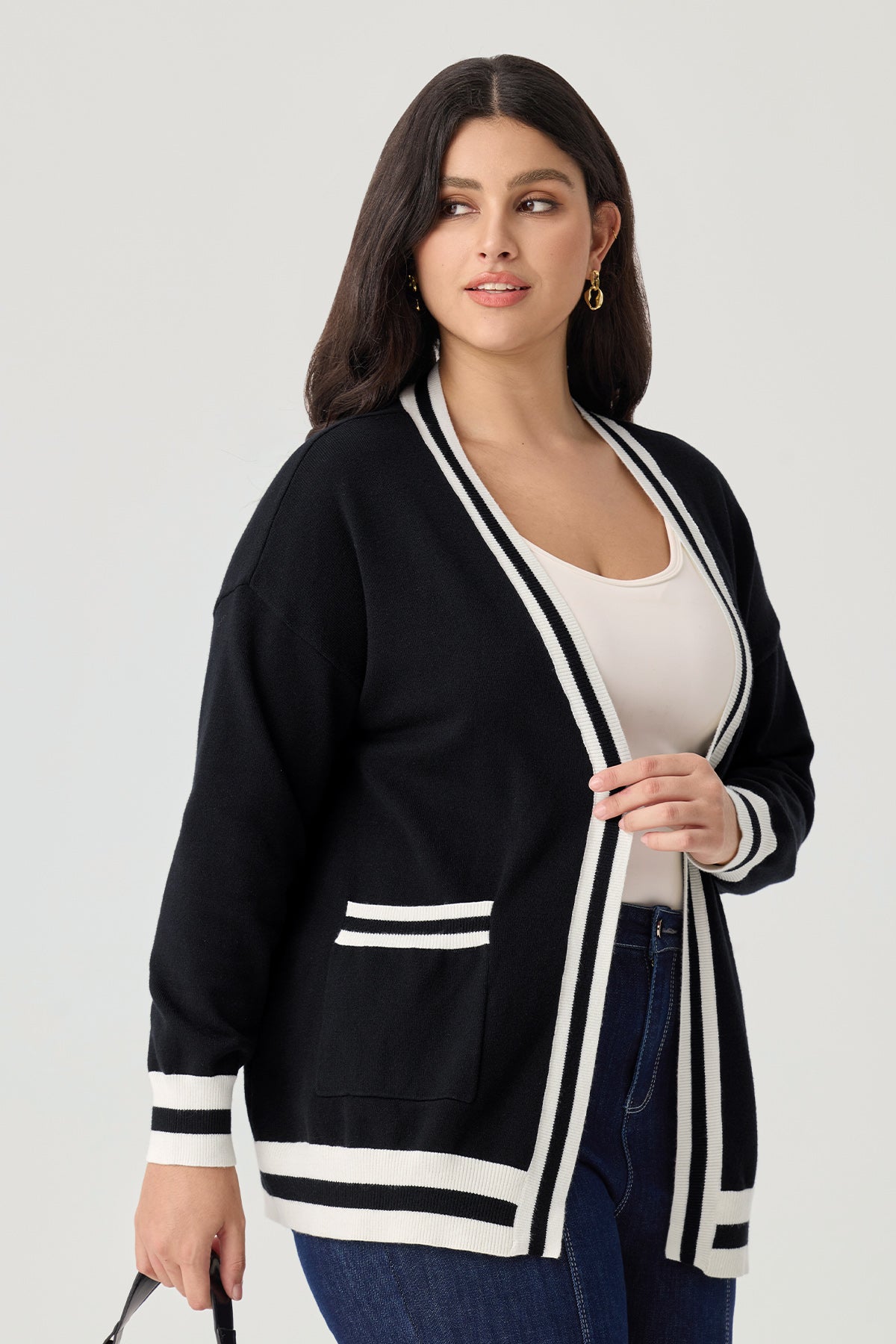 Ritera Pockets Varsity Stripe Cozy Knit Cardigan