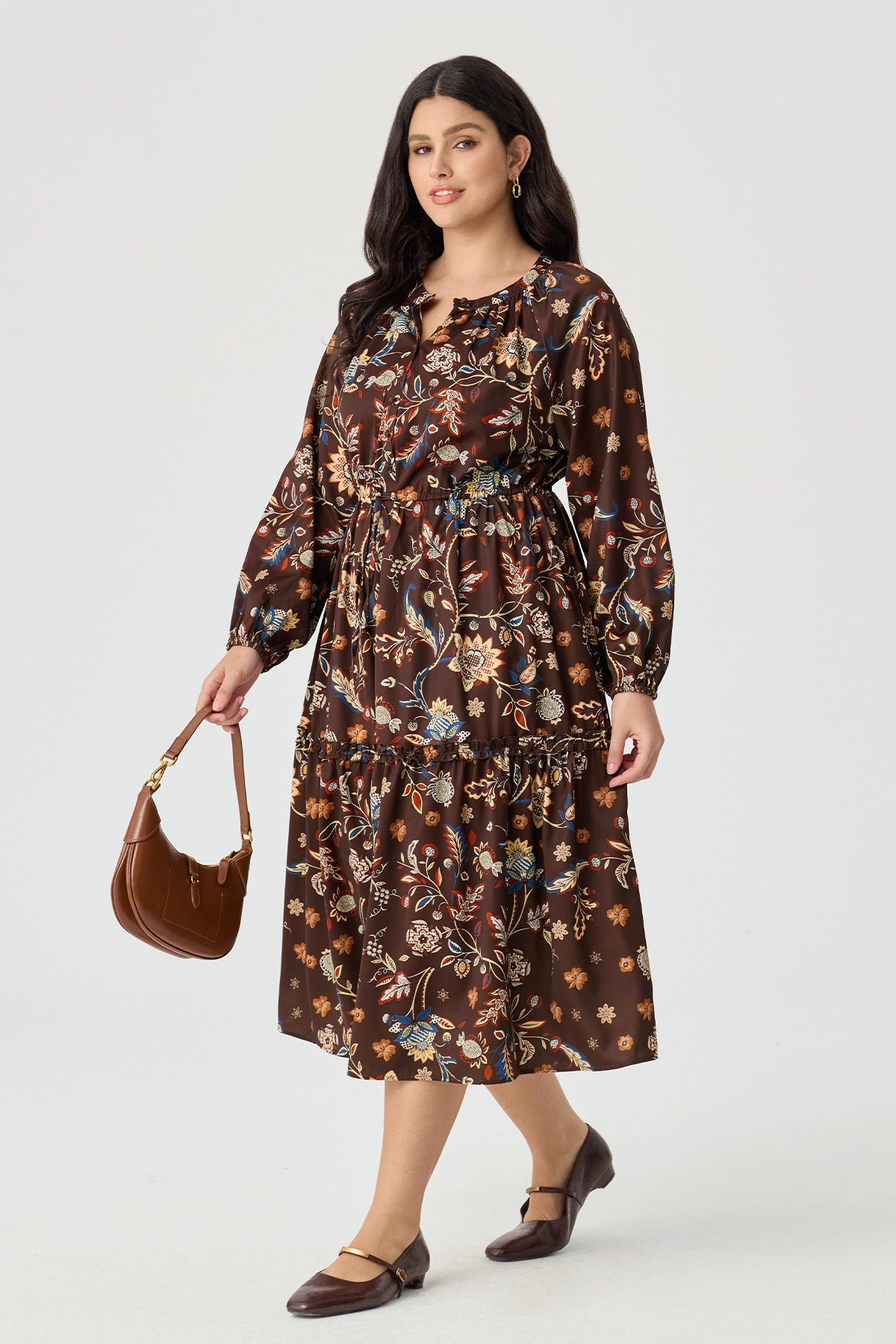 Ritera Pockets Star Floral Print Drawstring Waist Tiered Midi Dress