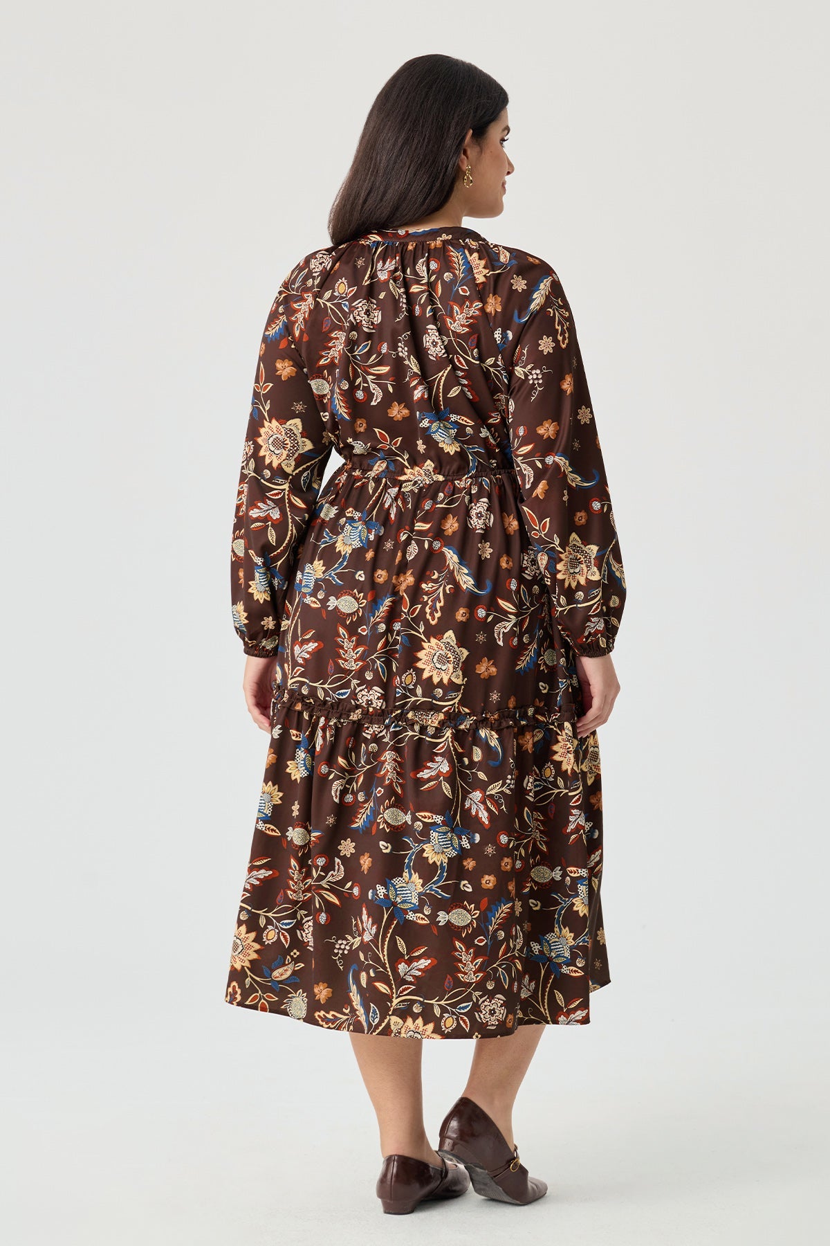 Ritera Pockets Star Floral Print Drawstring Waist Tiered Midi Dress