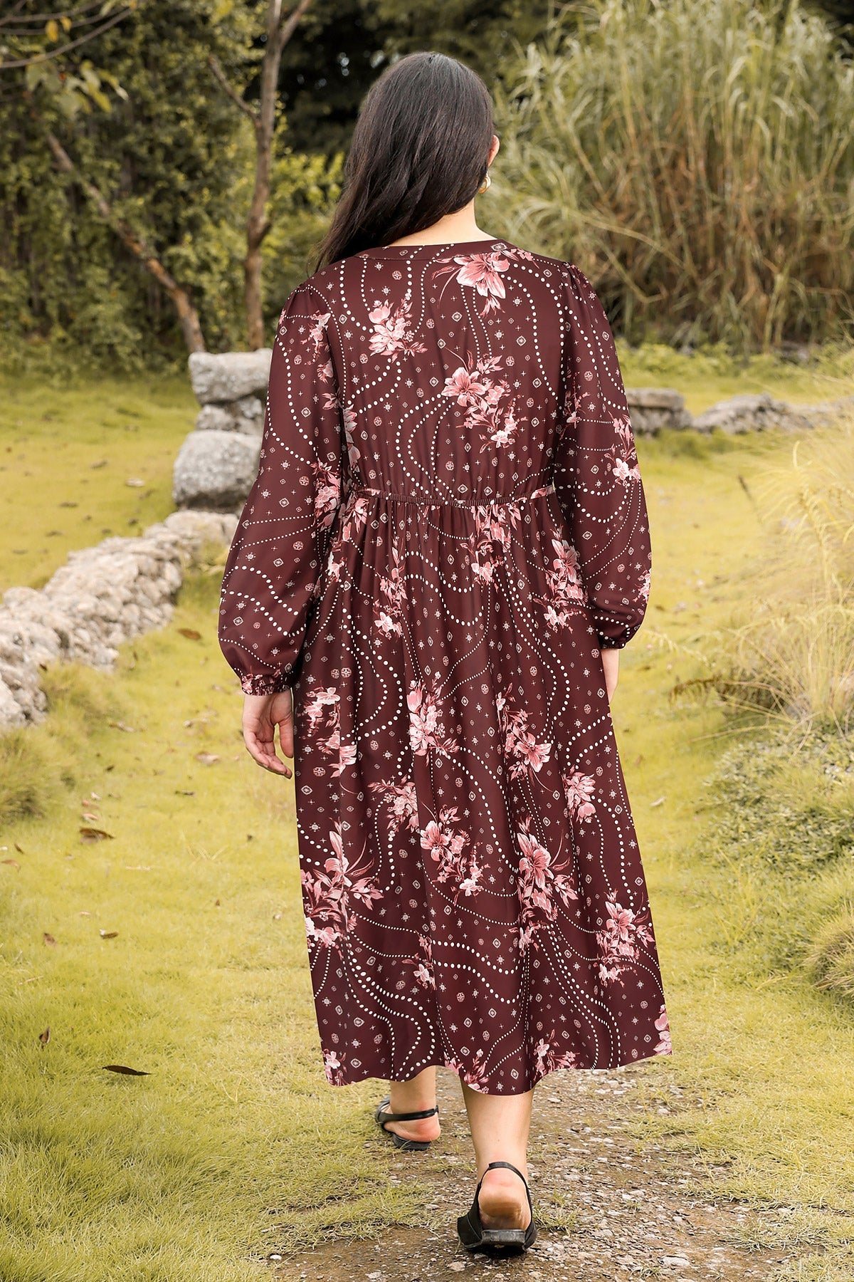 Ritera Pockets Cinched Waist A-Line Floral-Print Midi Dress