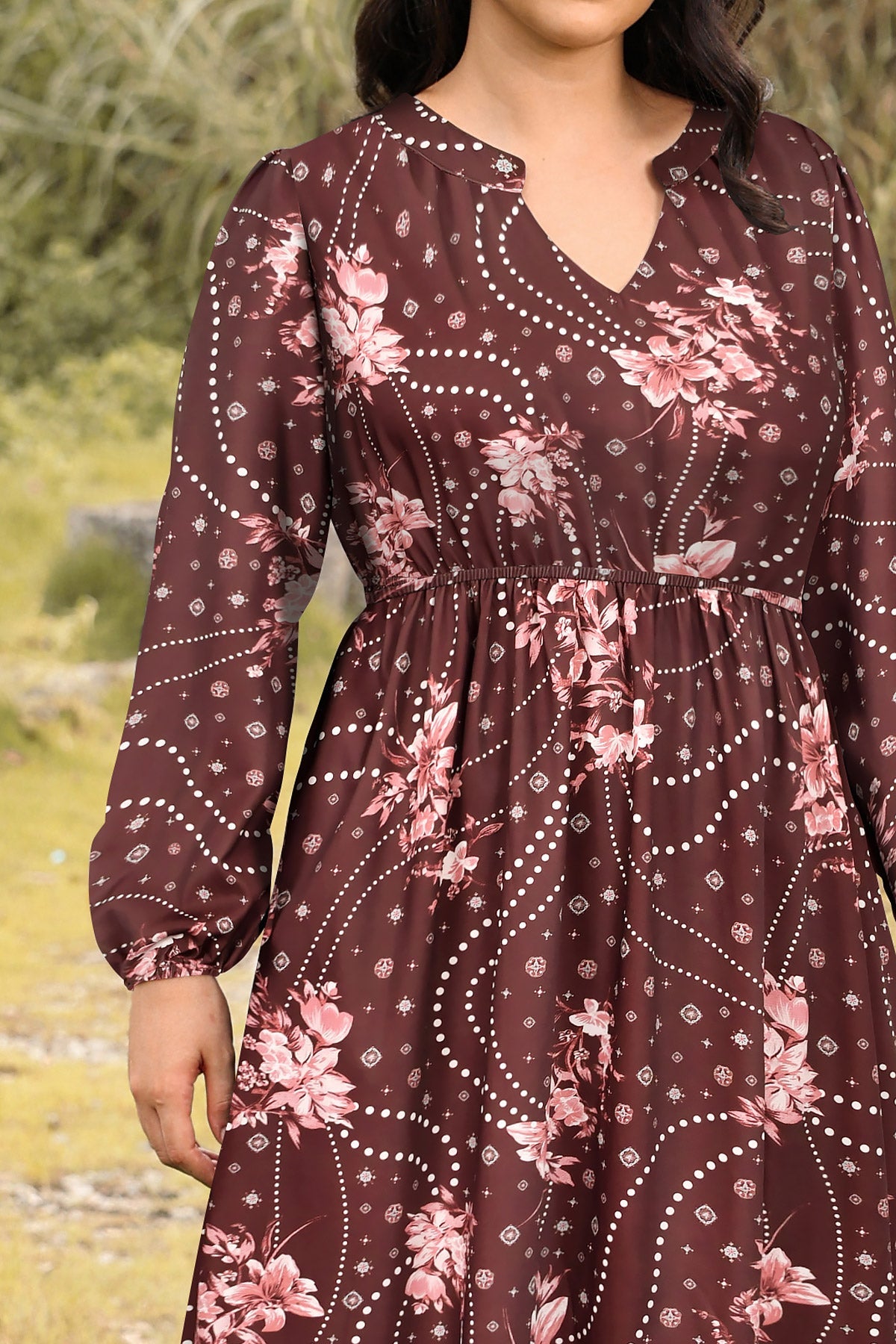 Ritera Pockets Cinched Waist A-Line Floral-Print Midi Dress